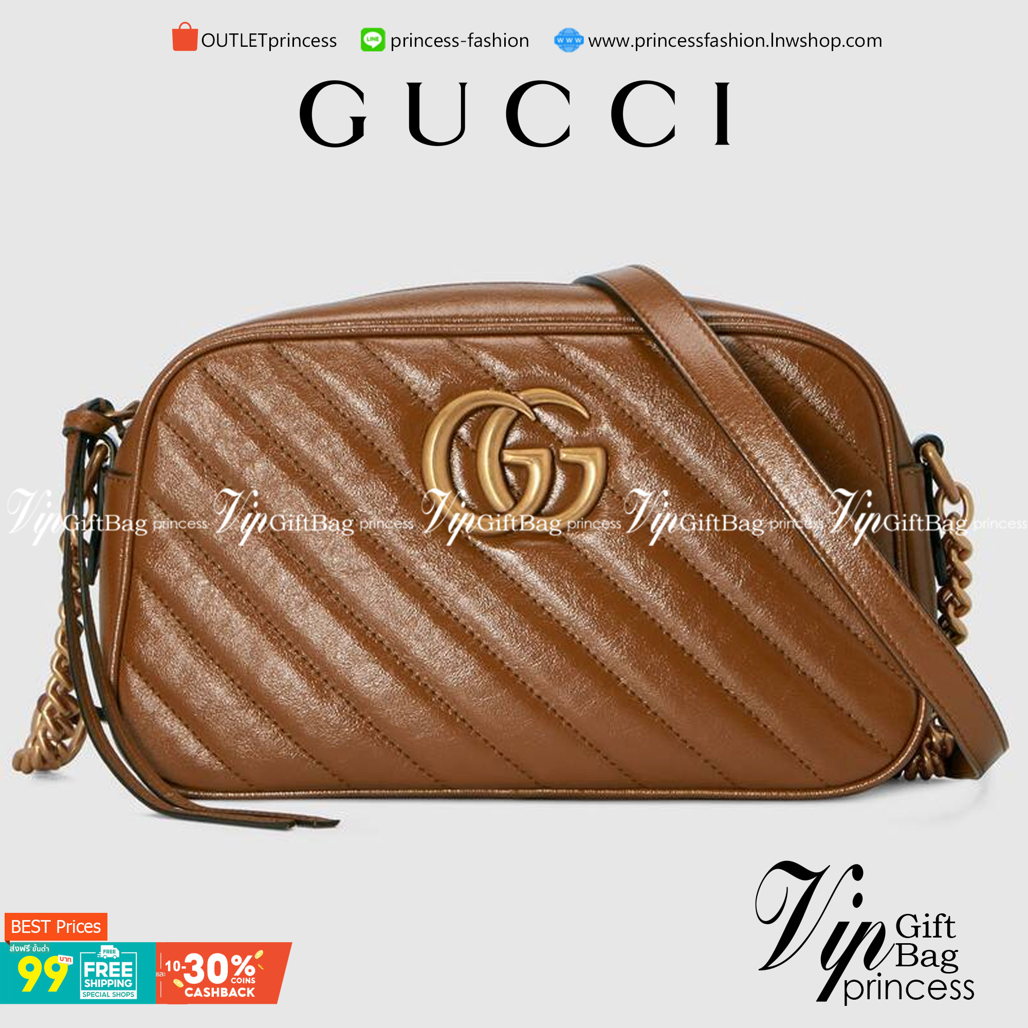 VIP 】หนังแท้ GUCCI GG Marmont small matelassé shoulder bag พร้อมส่งที่ไทย The small GG Marmont chain shoulder bag has a softly structured shape and a zip top closure with the Double G hardware. The chain shoulder strap has a leather shoulder detail. Made 