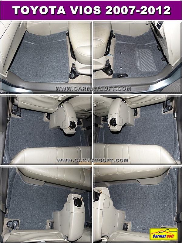 พรมดักฝุ่นไวนิล TOYOTA VIOS ปี2007-12 พรมไวนิล วีออส รีดขอบ สีเทา เต็มคัน