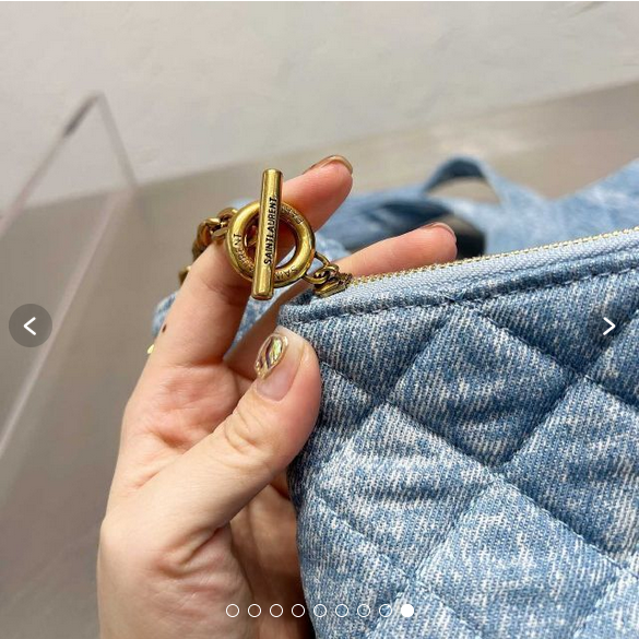 14" YSL icare maxi shopping Denim bag / YSL tote denim bag กระเป๋าไซส์ใหญ่ พร้อมใบเล็ก วัสดุเดนิมเย็บลายตาข่าย (Quilted Bag) ดีไซน์คล้ายตะกร้าช็อปปิ้ง โฉบเฉี่ยวกว่าหลายระดับด้วยการประดับฮาร์ดแวร์ทองเหลืองในตัวอักษร YSL สะดุดตา มอบสไตล์เรียบง่ายแต่คลา