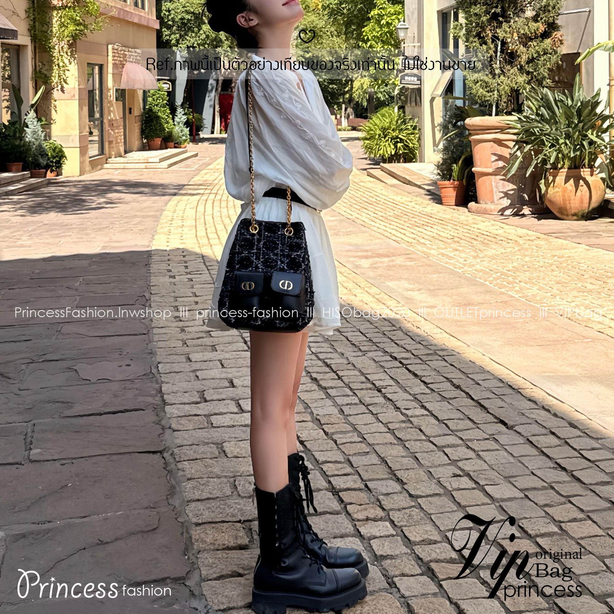 ORI หนังแท้ | Dior Caro Multicarry Bucket Backpack กระเป๋าเป้สะพายหลัง คอลใหม่ล่าสุด โดดเด่นด้วยผ้าทอทวีตโทนสีดำ พร้อมกระเป๋าเล็กคู่หน้า เปี่ยมไปด้วยสไตล์และความหรูหราตกแต่งด้วยโลโก้ CD โลหะสีทอง