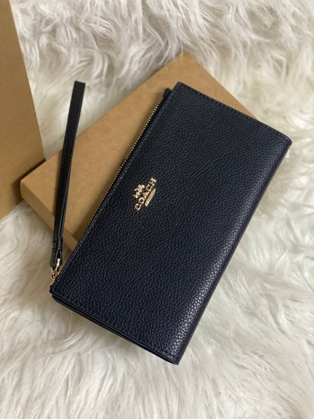 COACH 73156 Pebbled Leather Long Wallet พร้อมส่งสีดำ สีน้ำตาล