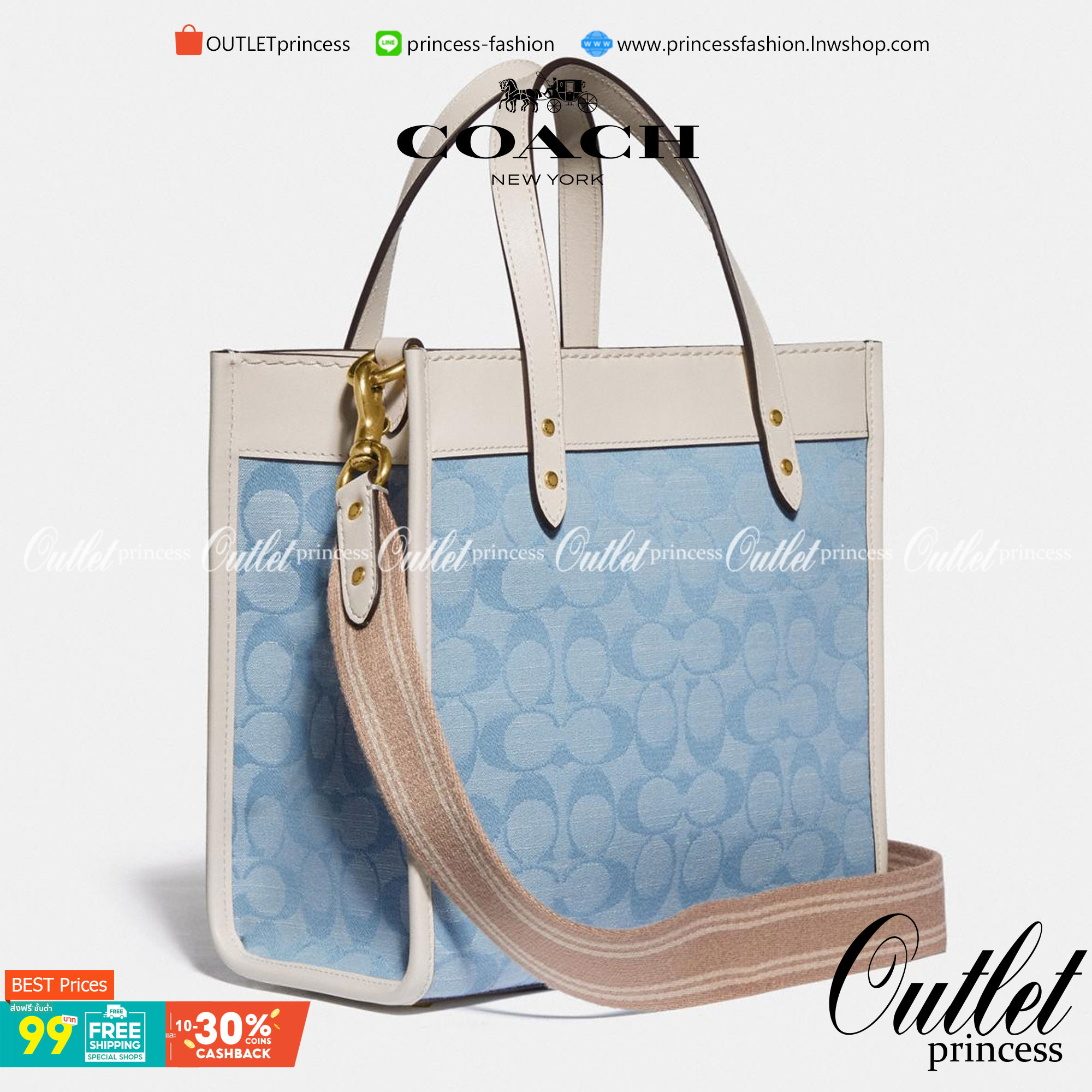 COACH Field Tote 22 In Signature Chambray C4692 คอลเลคชั่นใหม่ พร้อมส่งสีใหม่สุดปัง สวยคม ละมุนและมีความหรูในตัว กับกระเป๋าทรงโท้ท ไซส์กำลังสวย น่ารักน่าใช้ ฟังก์ชั่นการใช้งานสะดวกที่สุด มีทั้งสายคล้องในตัว และสายครอสบอดี้ วัสดุผ้า jacquard สลับหนัง pepbl