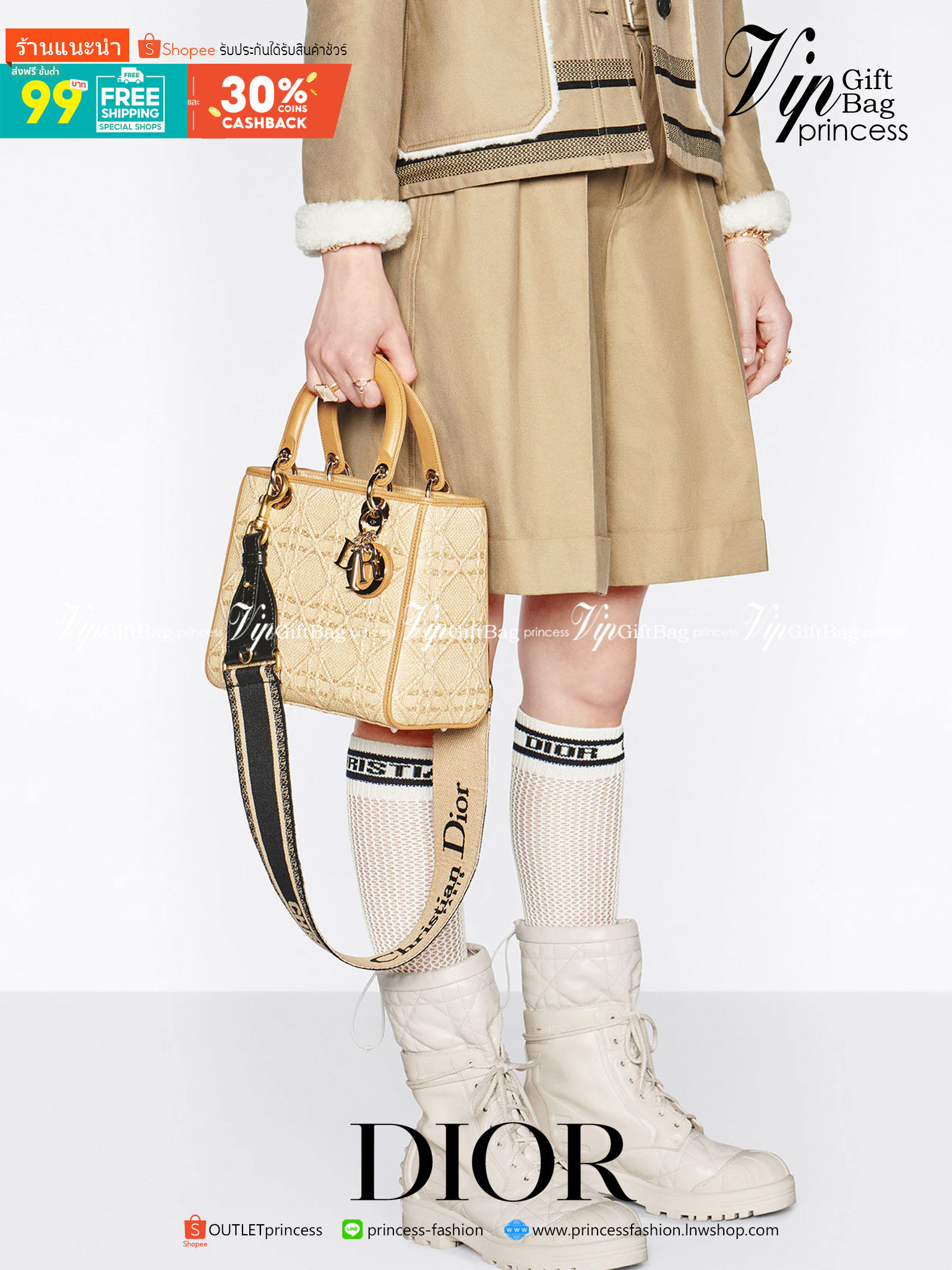 ORI 】DIOR Medium Lady Dior Bag Natural Cannage Raffia พร้อมส่งที่ไทย ภาพสินค้าถ่ายจากงานขายจริง ใช้งานต่างประเทศได้ เอกลักษณ์ของความหรู เรียบหรูมีสไตล์เหนือกาลเวลา รังสรรค์ขึ้นจากต้นปาล์มชนิดหนึ่งตามธรรมชาติ ประดับด้วยลวดลาย Cannage อันเป็นเอกลักษณ์ โดดเด