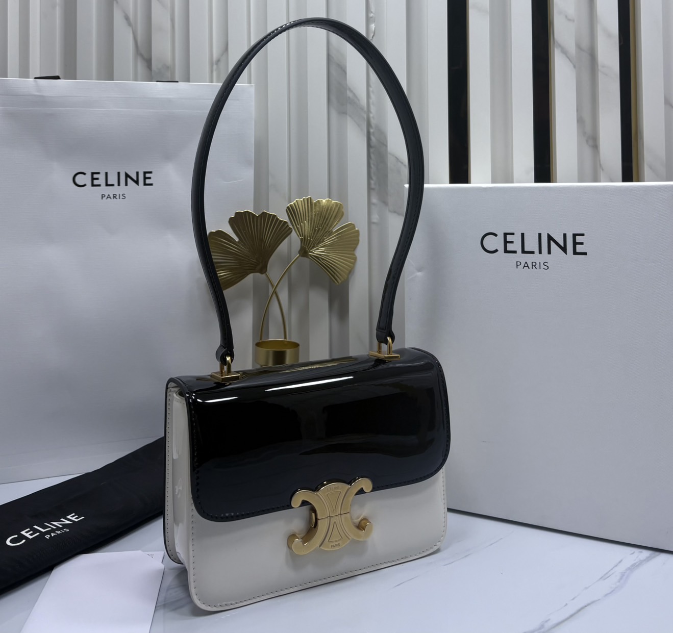 สลับแท้ CELINE TEEN GARANCE bag in PATENT CALFSKIN กระเป๋าสะพายไหล่หนังแท้ รุ่นใหม่ล่าสุดหนังเงาสวยงามหรูหรา 🤍 เกรดออริจินอล สลับแท้ 1:1
