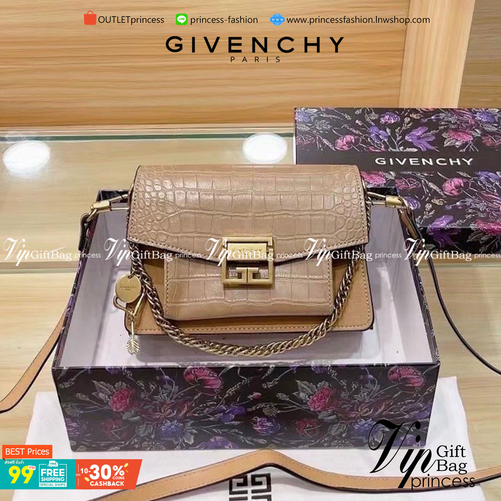 GIVENCHY GV3 CROCODILE-EFFECT SHOULDER BAG กระเป๋าสะพายหนังลายจระเข้ เปิดหน้าอะไหล่ทอง สวยหรูดูแพงตามแบบฉบับแบรนด์ งานจริงสวยจริงจังมากกก ไม่พูดเยอะ ควรมีค่าา!!!