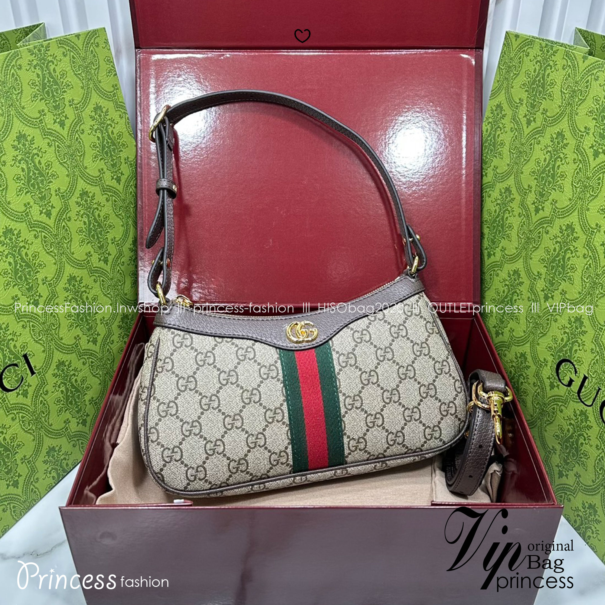 ORI หนังแท้ | GUCCI Ophidia shoulder bag กระเป๋าสะพายทรงโฮโบ คอลเล็กชั่น Ophidia ไฮไลท์รูปทรงและฟังก์ชั่นการใช้งานที่ได้รับการตีความใหม่