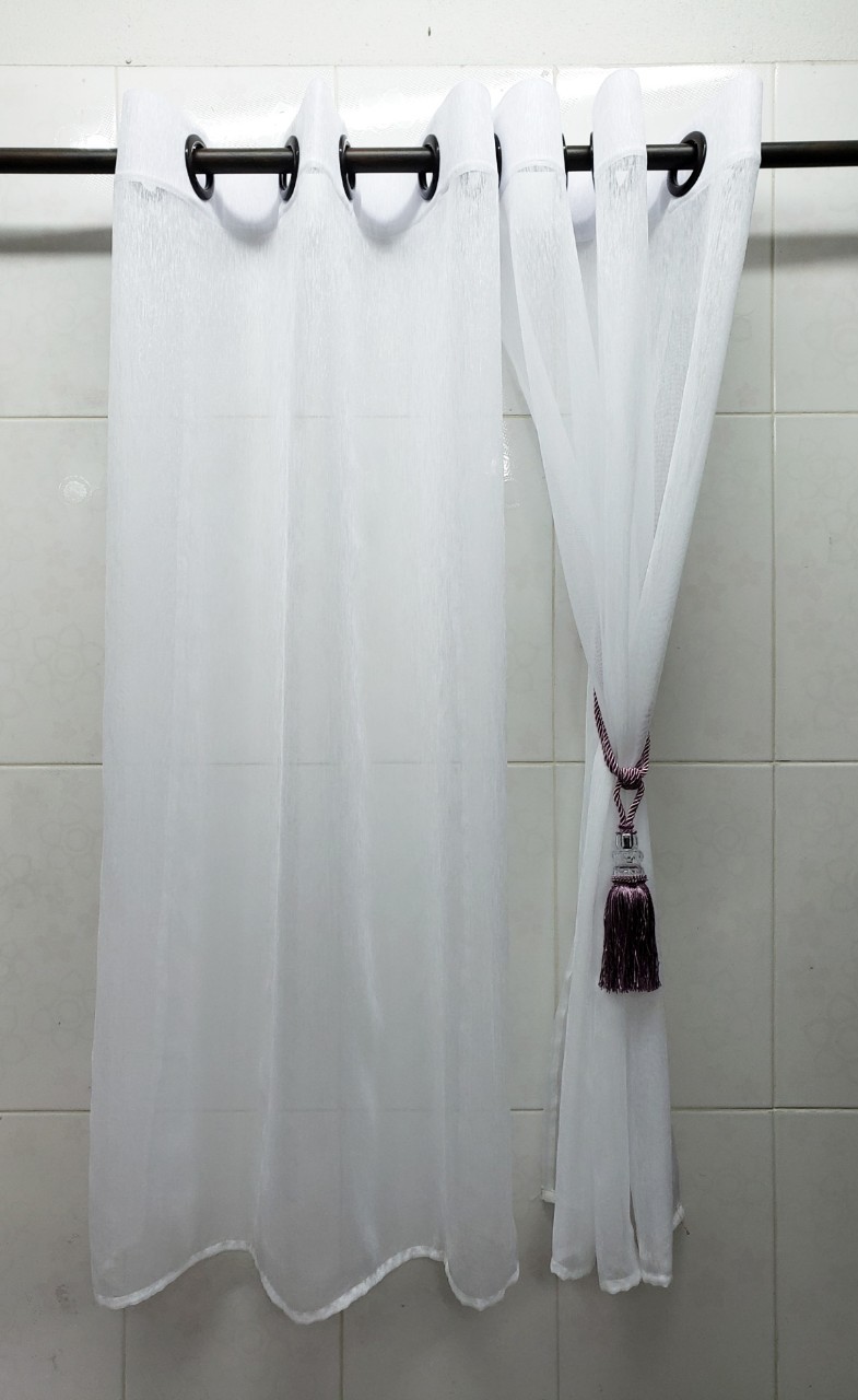 ผ้าม่านก.100*ส.125ซม./ผืน ม่านโปร่งตาไก่ รุ่นโปร่งสายฝน สีขาว (ไม่รวมสายรัดผ้าม่าน)