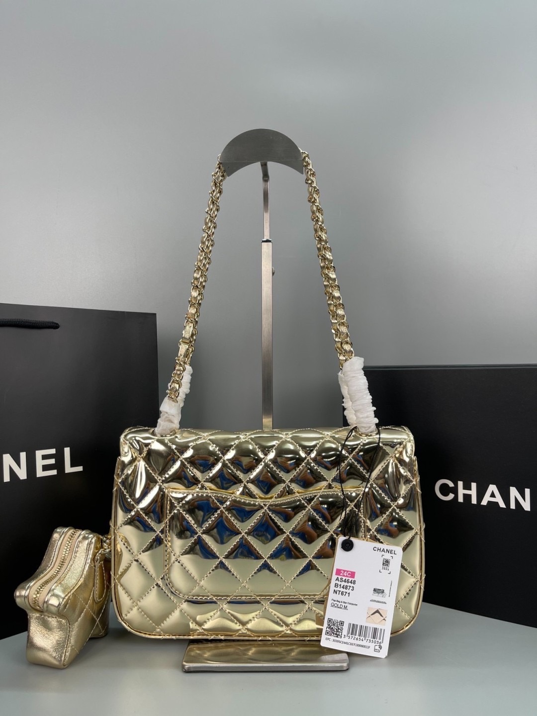 Chanel FLAP BAG & STAR COIN PURSE / CHANEL 24C Gold Metallic Mini Flap Bag กระเป๋าสะพายสีทองเงางามสุดหรู ผู้ดีสุด รวยสุดไปเลยค่า เกรดวีไอพี 1:1 เกรดดีสุด ผ่านทุก ตม ใช้งานต่างประเทศได้