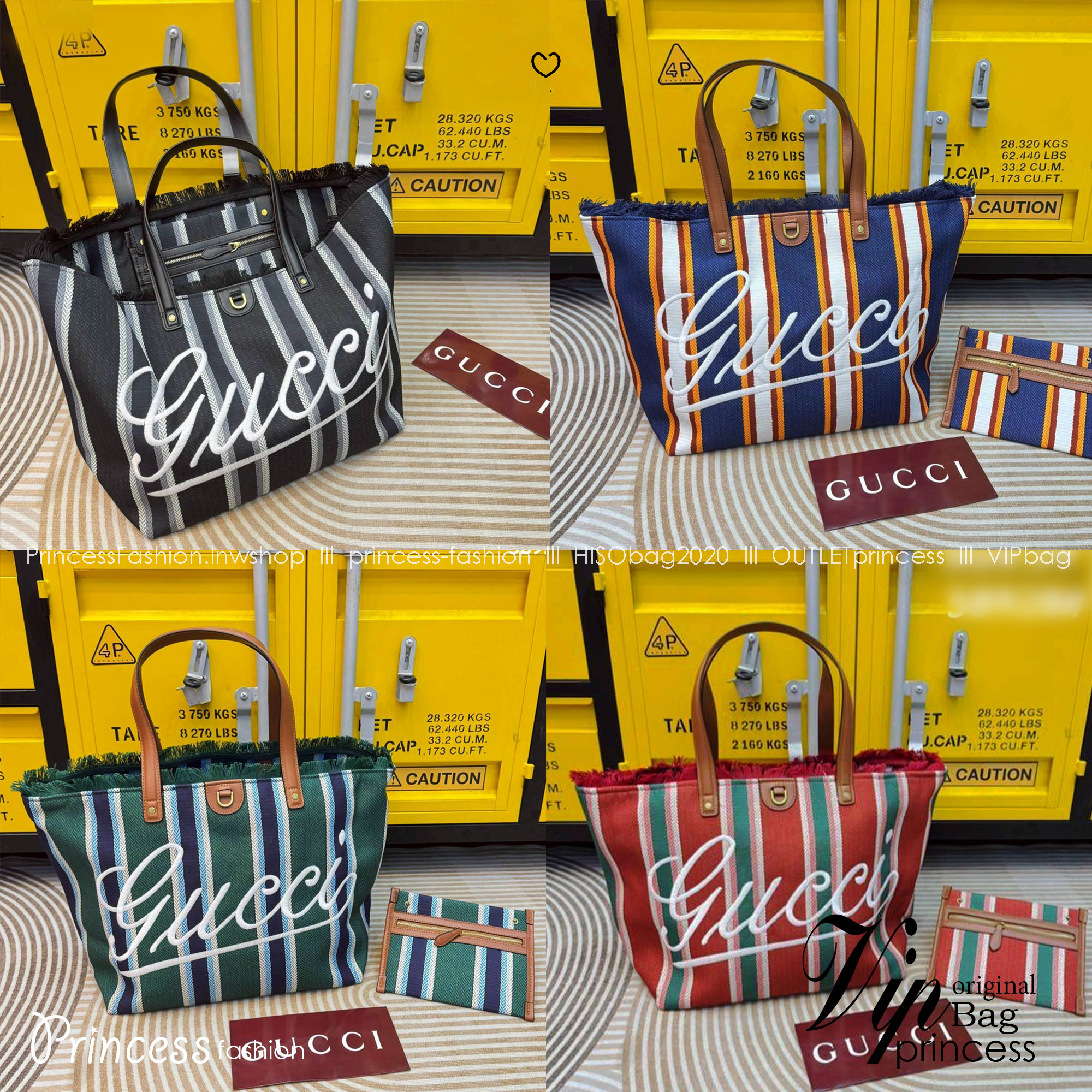 Gucci Embroidered large canvas tote bag Variation multicolor canvas กระเป๋าสะพายทรงโท้ทใบใหญ่ โดดเด่นผ้าแคนวาสฝ้ายลายทางสะดุดตา ตกแต่งด้วยงานปักลาย Gucci ด้านหน้า คอลเลคชั่นฤดูใบไม้ผลิ/ฤดูร้อน 2025