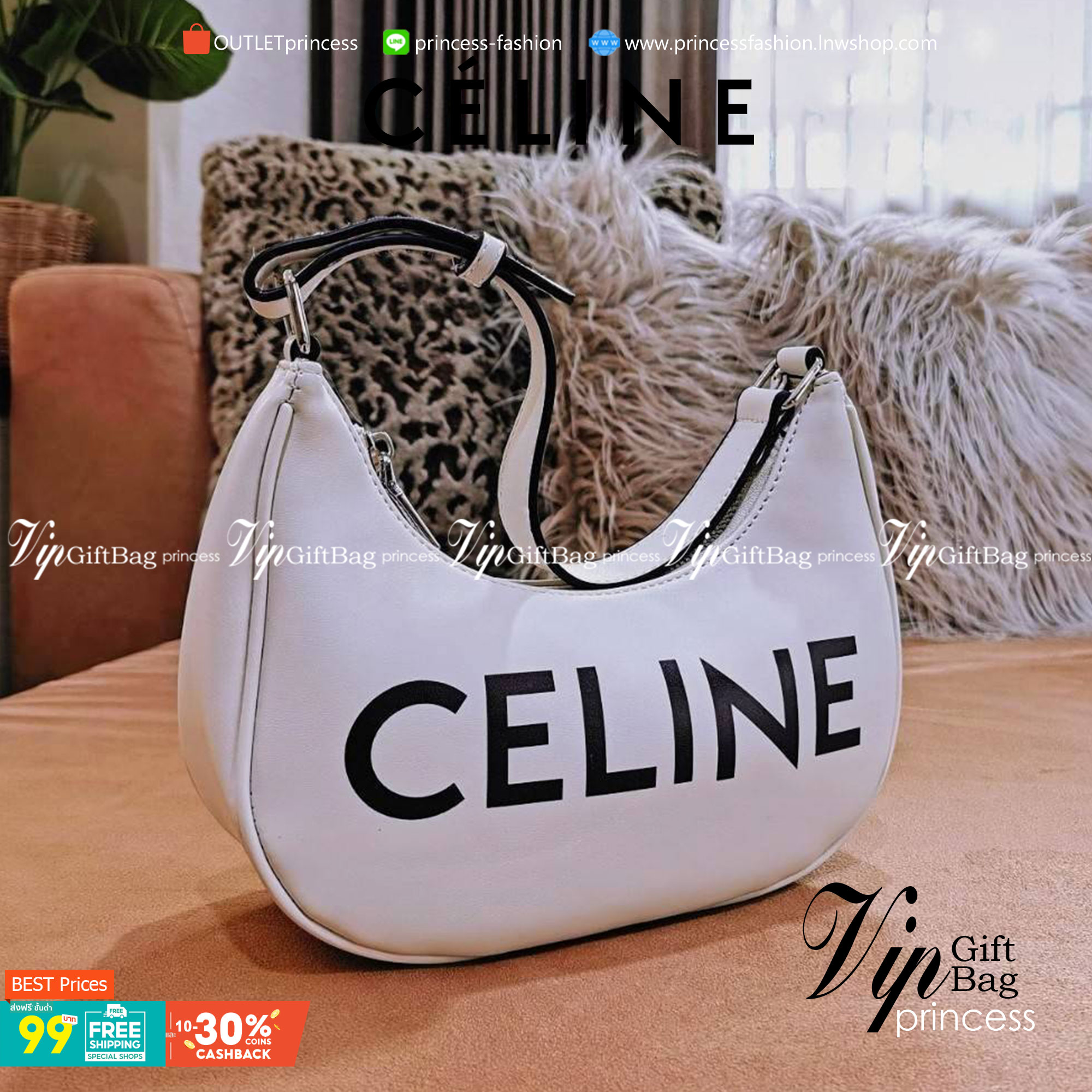 CELINE SHOULDER BAG VIP GIFT WITH PURCHASE (GWP) พรีเมี่ยมกิ๊ฟ Limited Edition จาก CELINE HAUTEPARFUME DUTYFREE COUNTER ดีไซน์ยอดนิยมหนังนิ่มสวยอยู่ทรงเปิดปิดด้วยซิปอะไหล่เงิน ภายในโล่งกว้างมีช่องเล็กสามารถใส่มือถือกระเป๋าสตางค์ใบยาวของใช้ได้จุ หูหิ้วหนัง