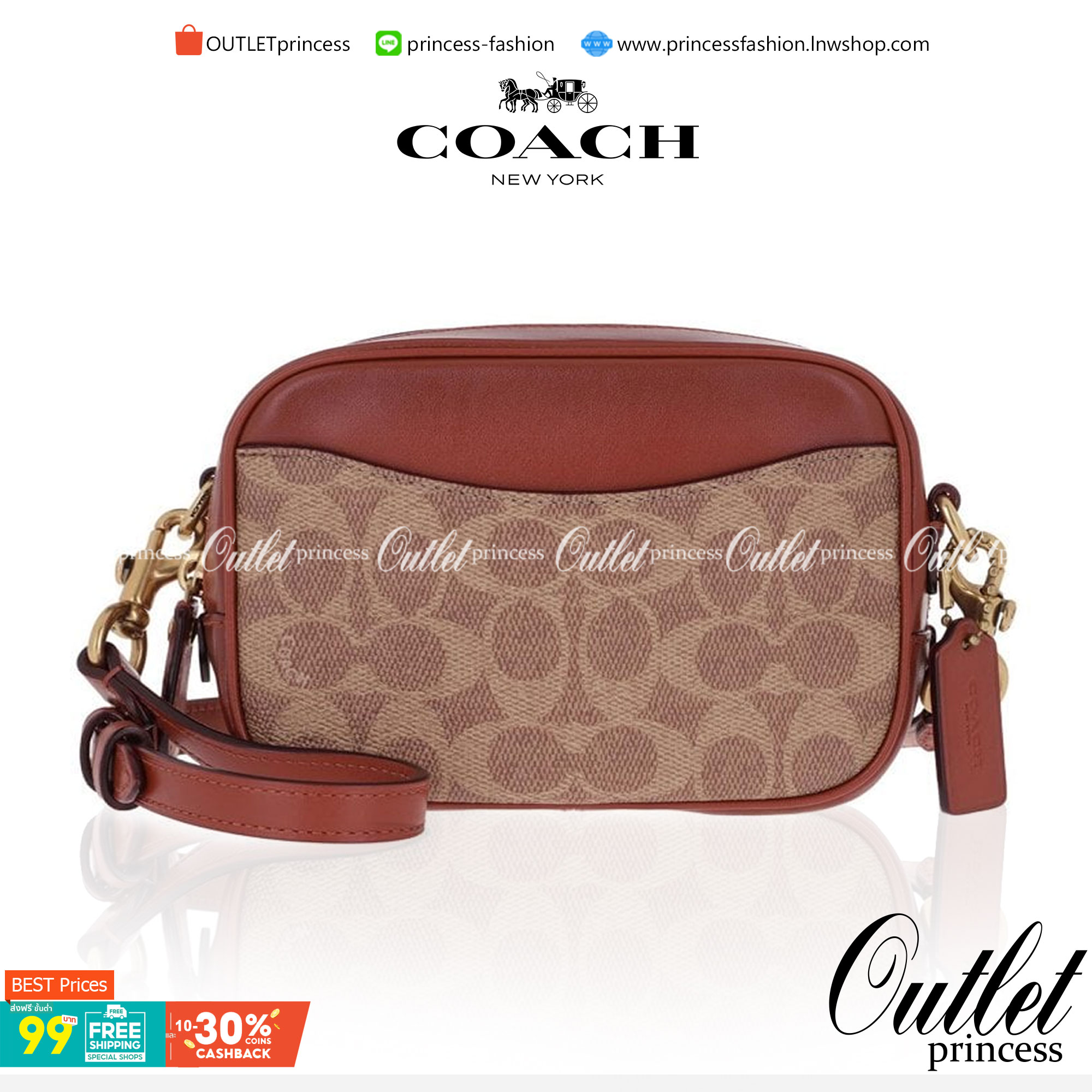 COACH Coated Canvas Signature Camera Bag 16 | Tan Rust (1025) เคลียร์สต๊อคมีไม่มากนะคะ! พร้อมส่งค่ะ! กระเป๋าทรงกล่อง pvc หนังนิ่มค่ะ เปิดปิดกระเป๋าแบบซิป ภายในสามารถใส่มือถือได้ทุกรุ่น;กระเป๋าเงินใบกลางได้;ของอื่นๆได้จุค่ะ;มีช่องซิปและช่องเล็กให้ใส่ของจุก