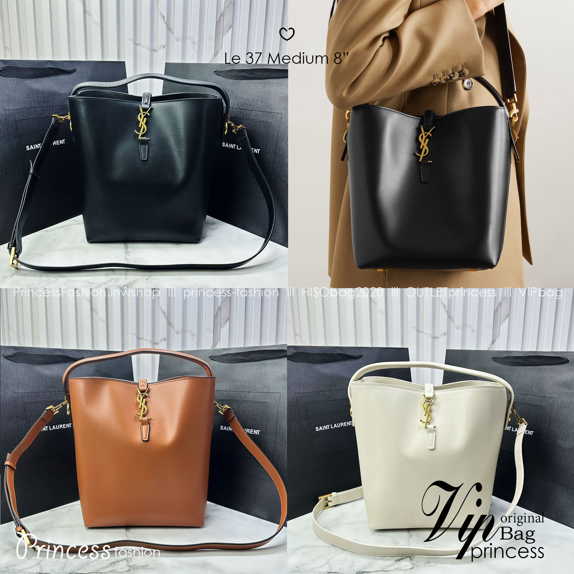 Medium 8" YSL Le 37 in shiny leather Hobo Bag / YSL Bucket Bag / YSL Tote Bag กระเป๋าสะพายทรงโฮโบโท้ท งานหนังสวยเต็มใบ อะไหล่ทองสวยคลาสสิก ราคาแสนดีแนะนำของมันต้องมีจริงๆ