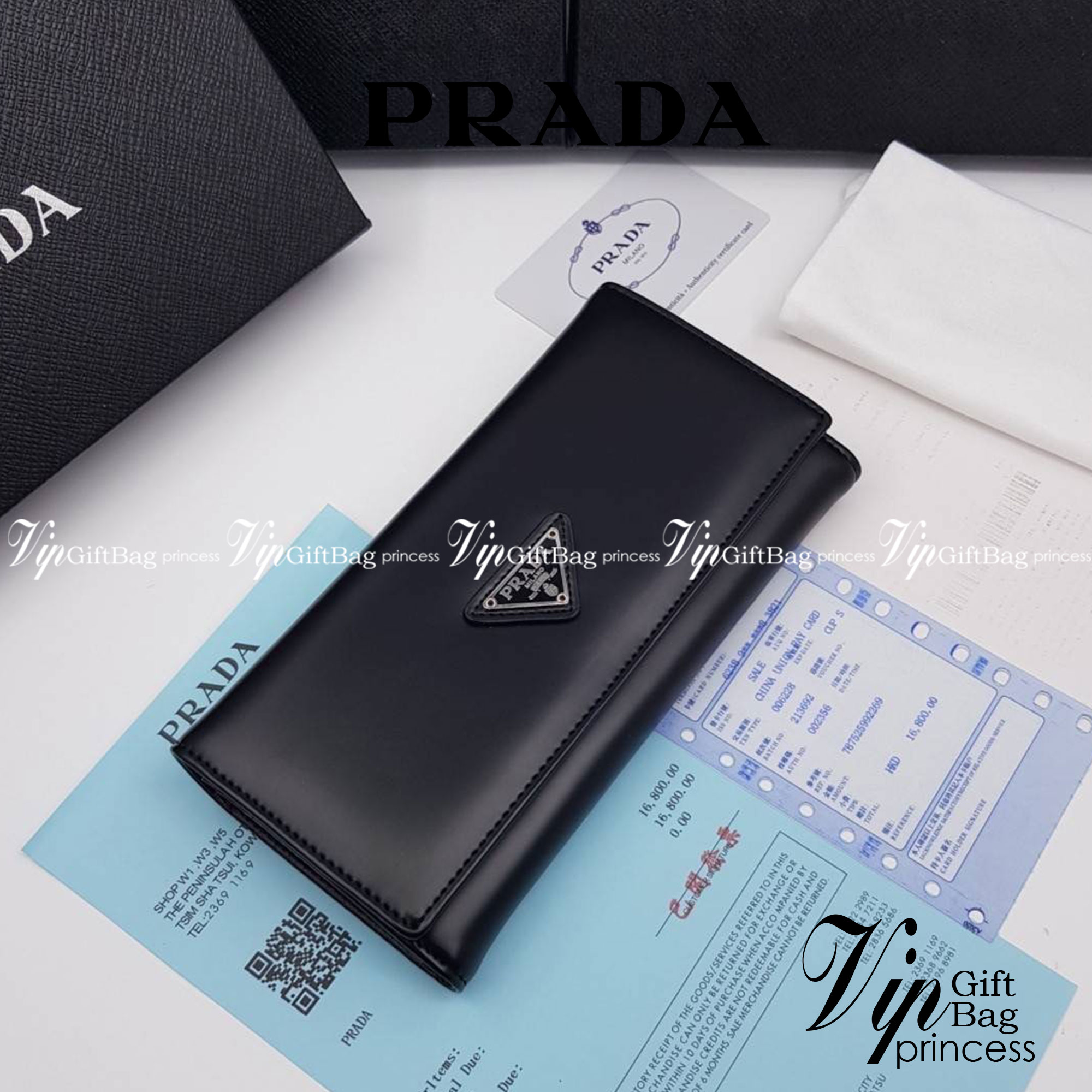 หนังแท้ Prada Long Wallet / Prada Wallet กระเป๋าสตางค์ใบยาว ใช้งานง่าย สวยหรู งานหนังแท้ทั้งใบ ภาพสินค้าถ่ายจากงานขายจริง ใช้งานต่างประเทศได้