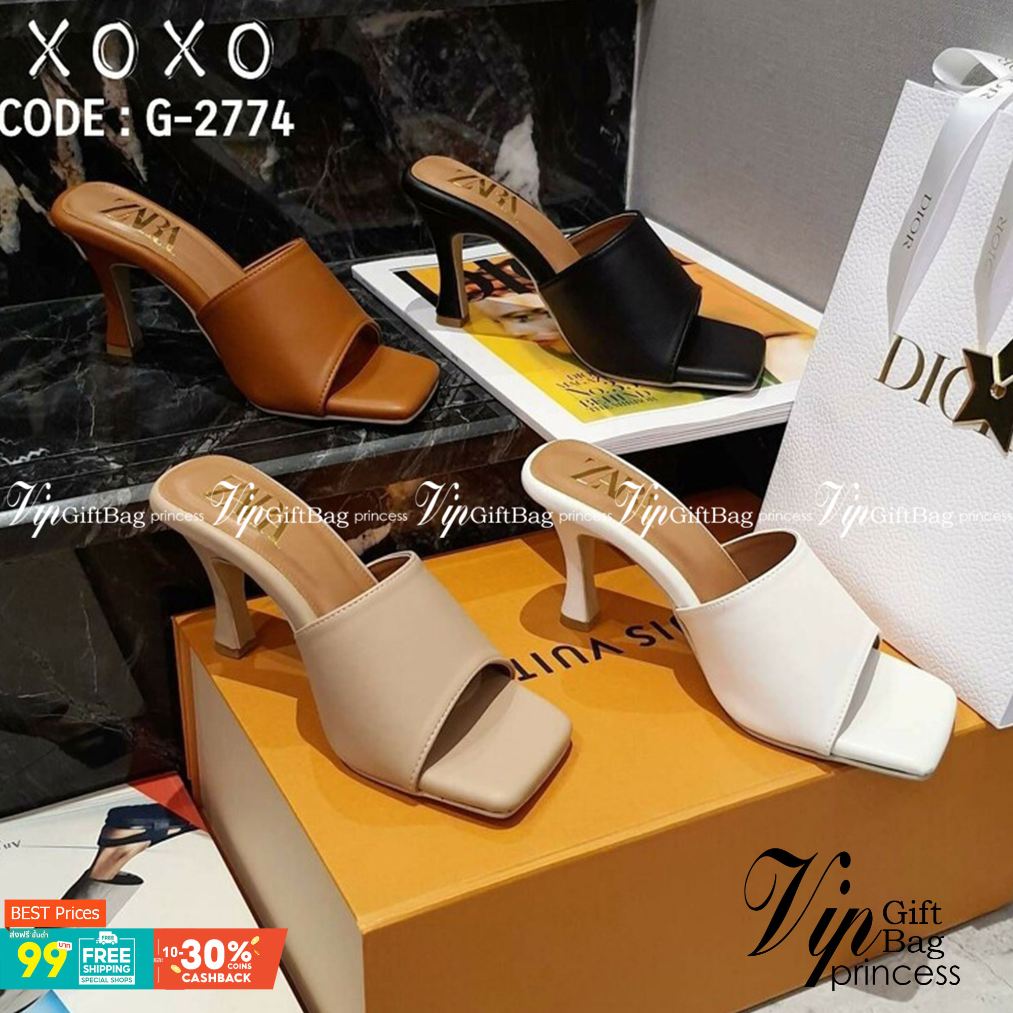 ZARA Mid Heel รองเท้าส้นกลาง 3.5 นิ้ว งานสวม ส้นเข็ม สวย เรียบหรู ใส่สบาย แมทส์ชุดง่าย น้ำหนักเบา วัสดุหนัง PU