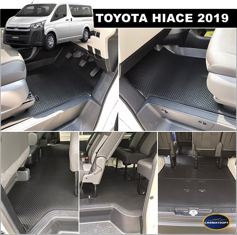 ยางปูพื้นรถยนต์TOYOTA HIACE 2019 กระดุมเม็ดเล็กpvc สีดำ เย็บขอบ เต็มคัน