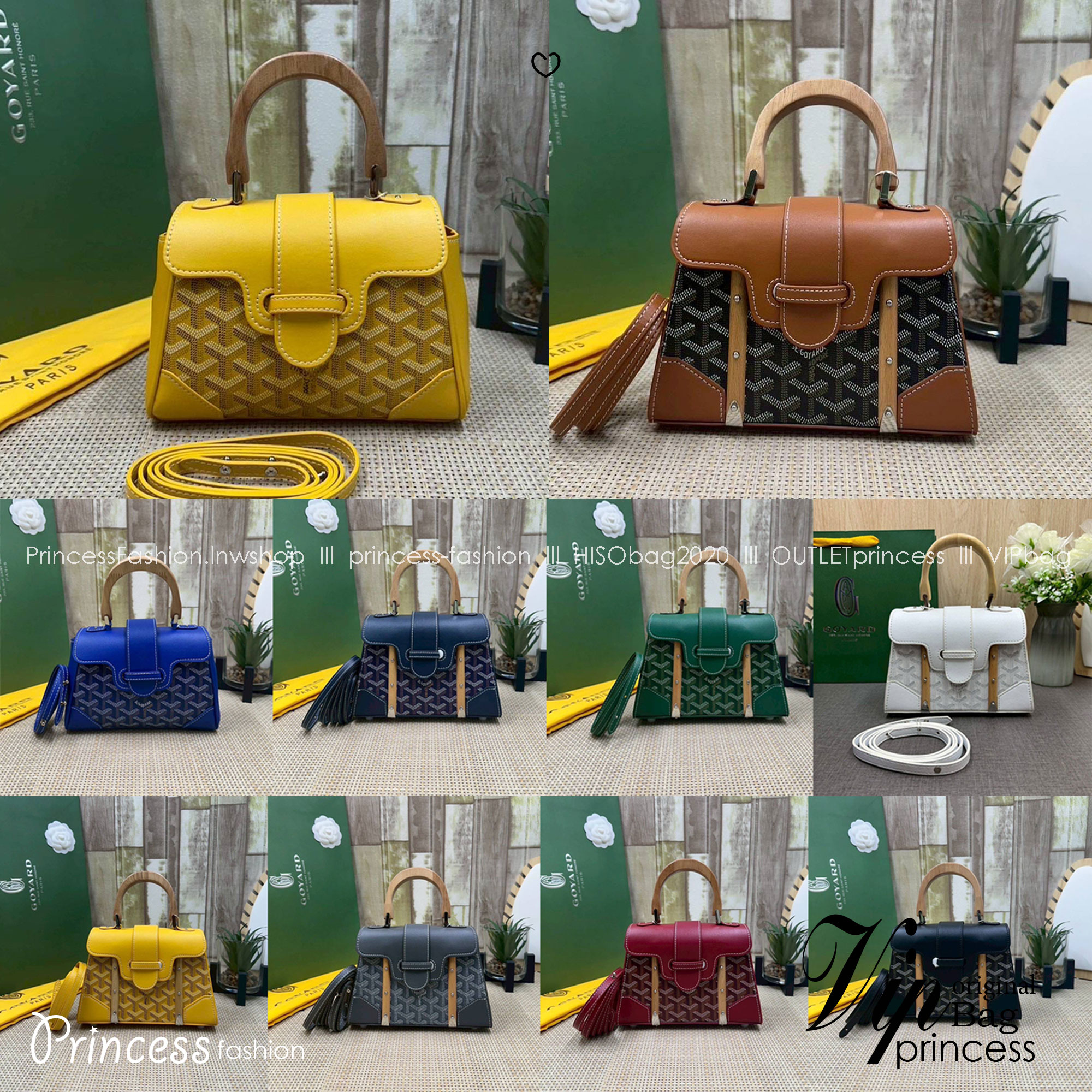 10 สี ORI หนังแท้ | GOYARD Saïgon Souple Mini Bag 20cm กระเป๋าถือ/สะพายดีไซน์หูจับไม้เป็นเอกลักษณ์ที่สวยหรูหราสง่างาม