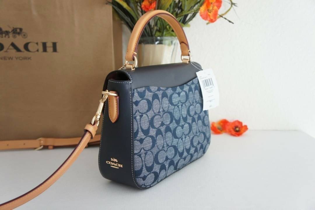 Coach Marlie Top Handle Satchel In Signature Chambray & Canvas Brown Black C1765