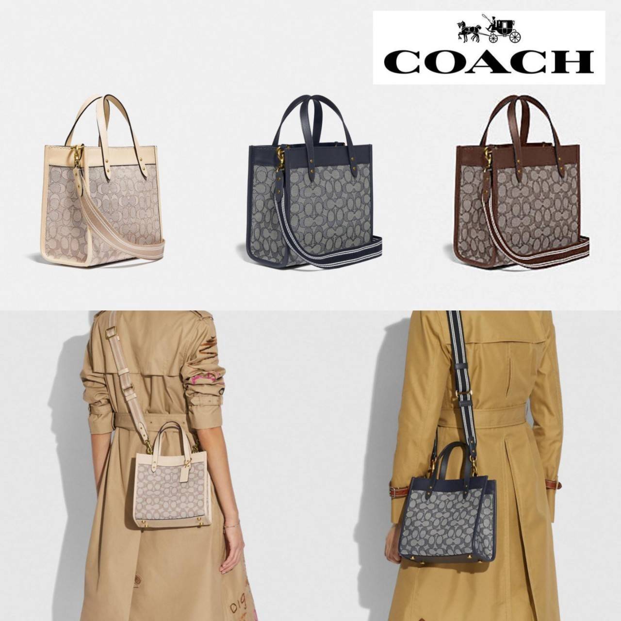 ใบนี้ ช่วยให้ชีวิตง่ายขึ้นเยอะเลย🌈🌺>>COACH FIELD TOTE 22 IN SIGNATURE JACQUARD(COACH C3865) 🍁กระเป๋าถือ สะพาย รุ่น Unisex ใช้ได้ทุกเพศวัย ขนาดเหมาะต่อการใช้งานในแต่ละวันมากๆ //วัสดุ jacquard ลาย signature ตกแต่งดีเทลด้วยหนังแ