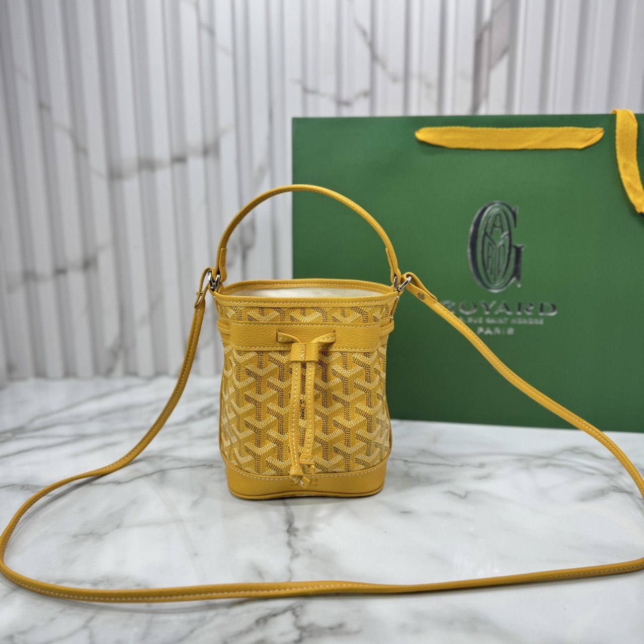 RI หนังแท้ | Goyard Petit Flot Mini bucket bag กระเป๋าสะพายทรงบัคเก็ต ไซส์มินิ ดูผู้ดีในตัว วัสดุหนังแคนวาสพิมพ์ลายสวยคม
