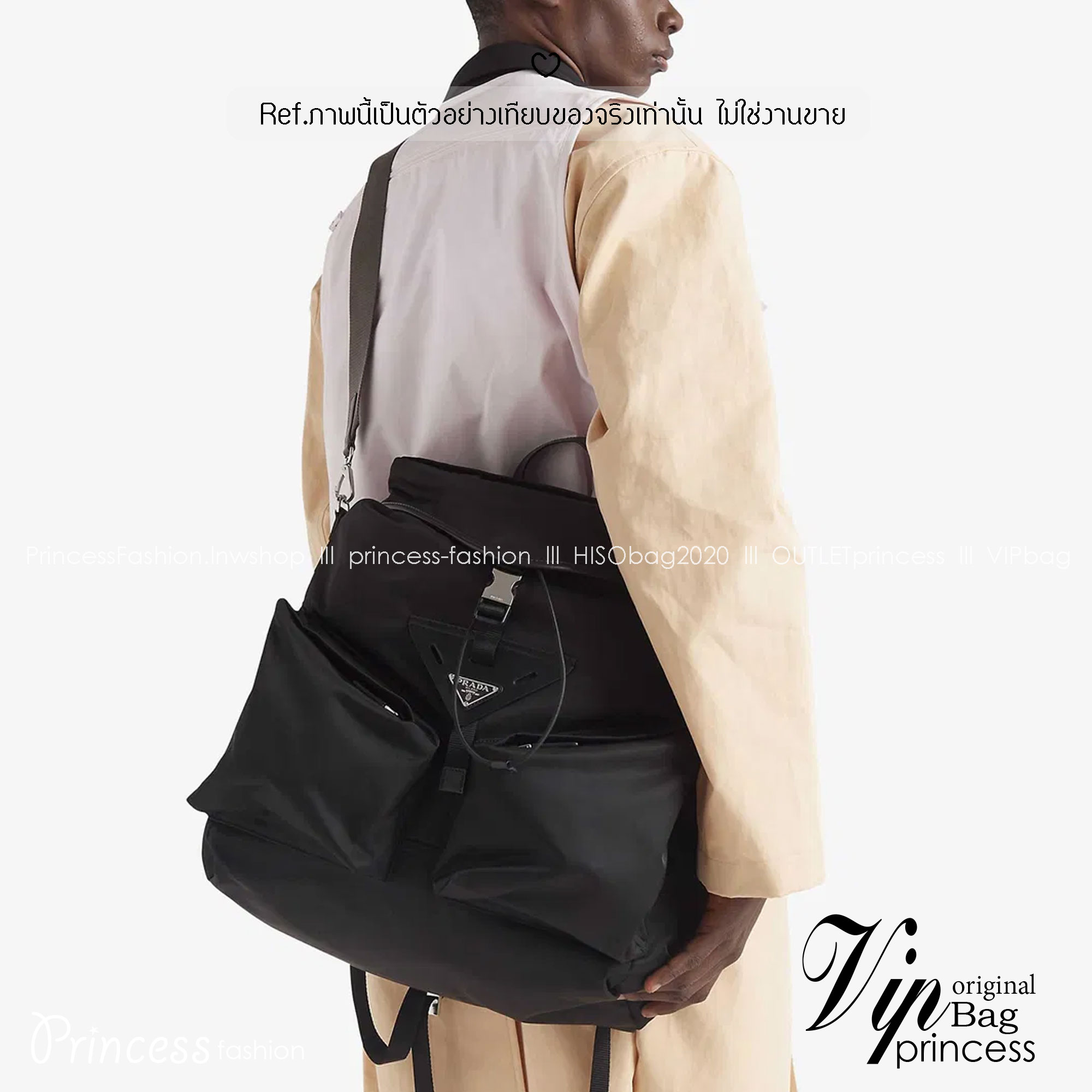 ORI หนังแท้ | Prada Re-Nylon and leather backpack กระเป๋าสะพายหลัง เป้ผ้าไนลอนรูปทรงเรขาคณิตเรียบหรู สถาปัตยกรรมและเส้นสาย ผสมผสานรูปทรงและวัสดุที่ตัดกันอย่างลงตัว