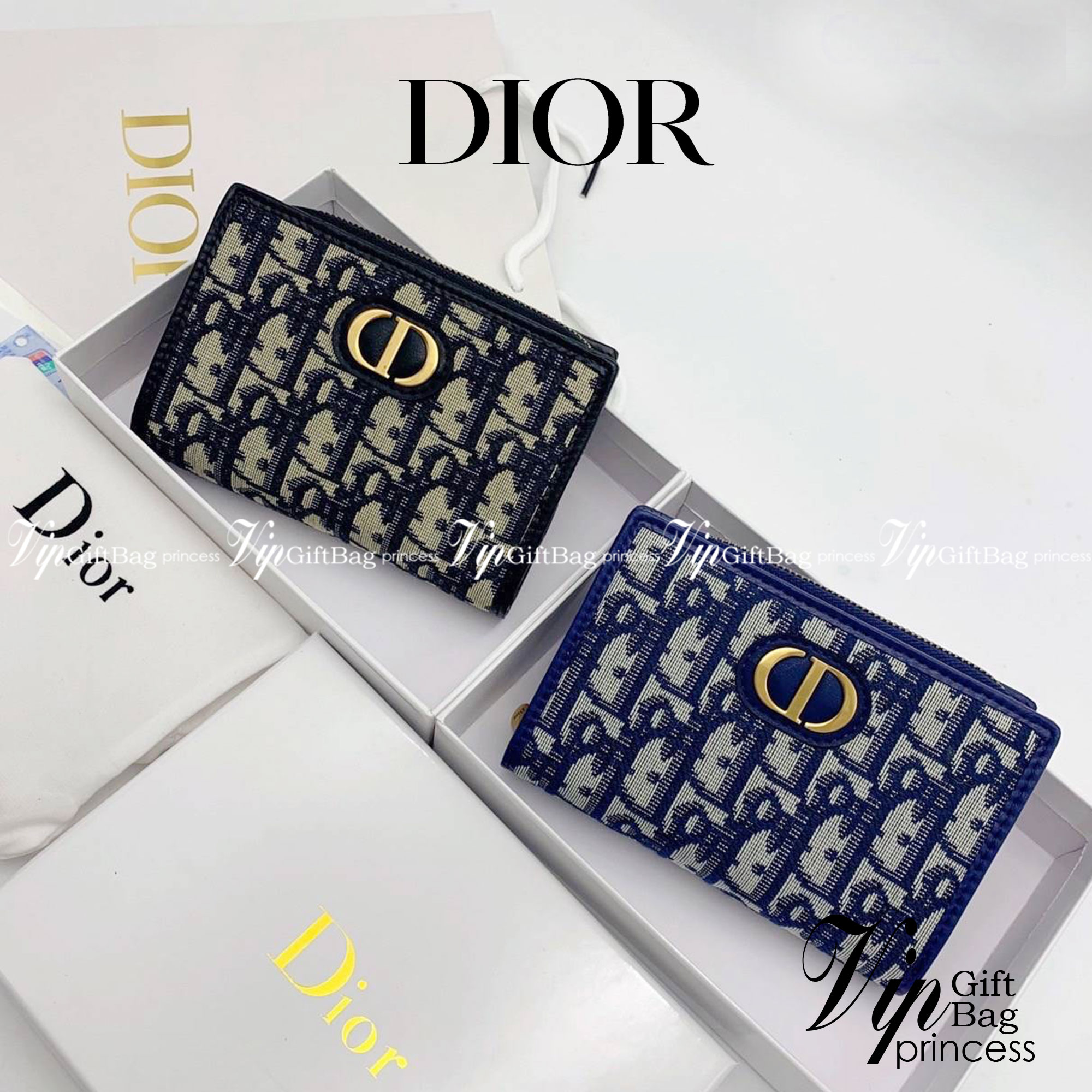 DIOR Zipped Wallet jacquard leather / DIOR Card Holder กระเป๋าสตางค์ ใบกลางแบรนด์หรู พร้อมช่องซิปกลาง ใส่บัตร ใส่ธนบัตรได้เยอะ ครบจบในใบเดียว พร้อมส่งที่ไทย ภาพสินค้าถ่ายจากงานขายจริง ใช้งานต่างประเทศได้