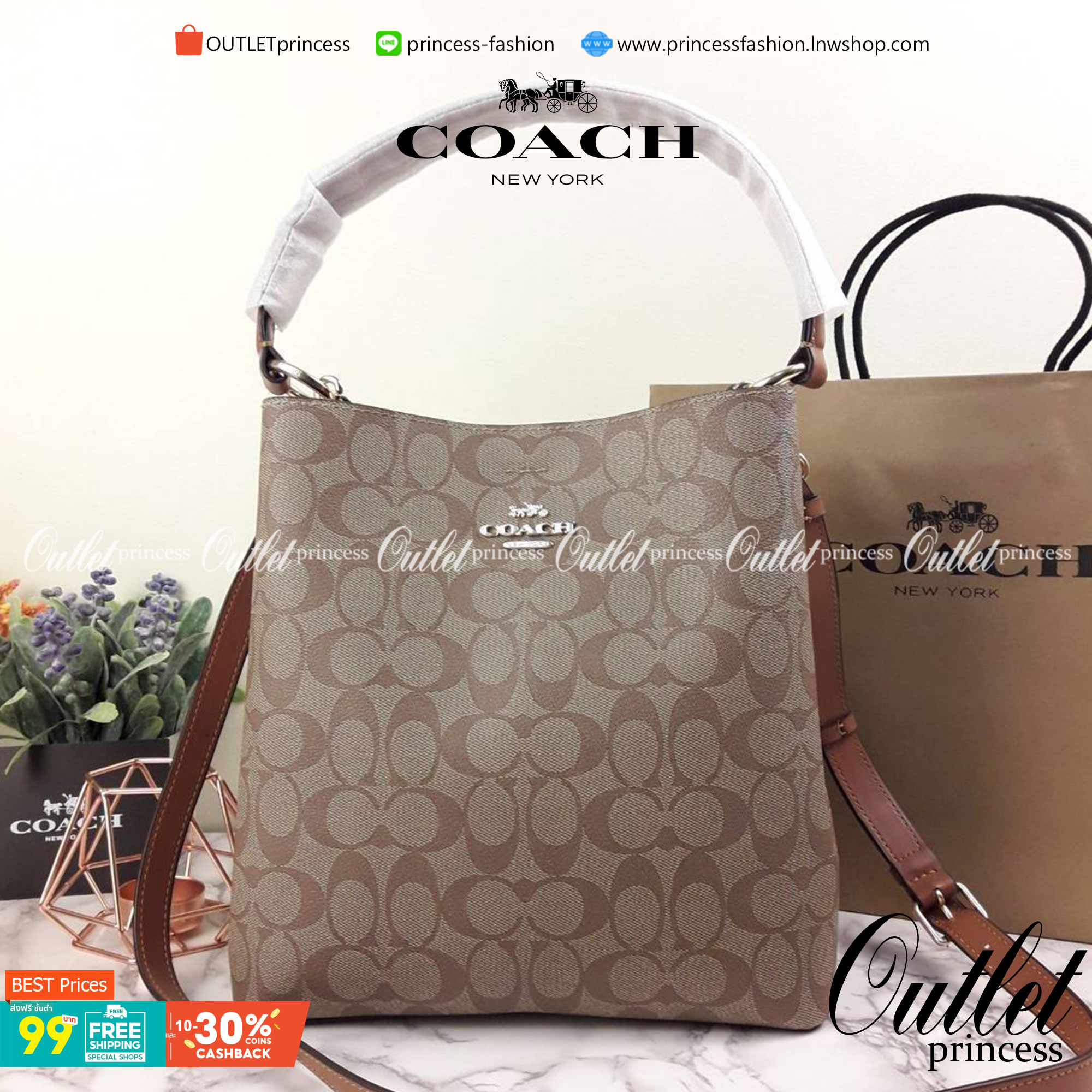 ใบใหญ่ 10" COACH TOWN BUCKET BAG IN SIGNATURE CANVAS (COACH 91512) 🌺 เป็นสีที่ขายดีมากๆ และหายากมากๆด้วย!! //ขนาด 10 นิ้ว ใส่ของได้จุใจ!! //กระเป๋าสะพายข้าง //วัสดุหนังแคนวาสอย่างดี หนังสวย อยู่ทรง มีสายสะพายยาว ใช้สะพายเป็นคลอสบอดี้ได้ สายยา