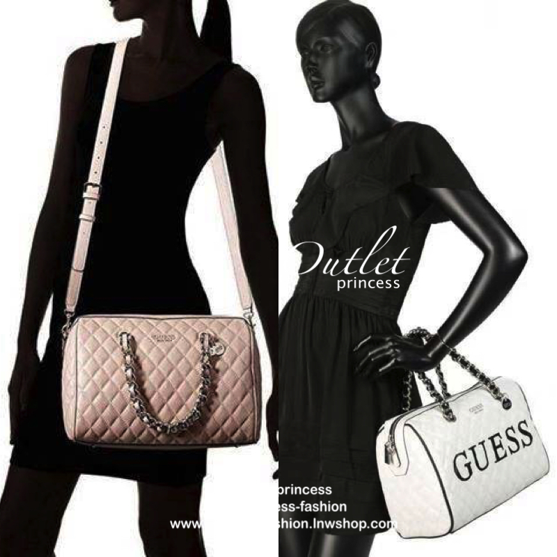 GUESS SWEET CANDY LARGE SATCHEL Handbag รุ่นใหม่หนัง PU นิ่ม เย็บลายตาราง ภายในกว้าง มีช่องซิปภายใน ตัวสายแต่งด้วยโซ่ทองร้อยหนัง สายสะพายถอดและปรับความยาวได้