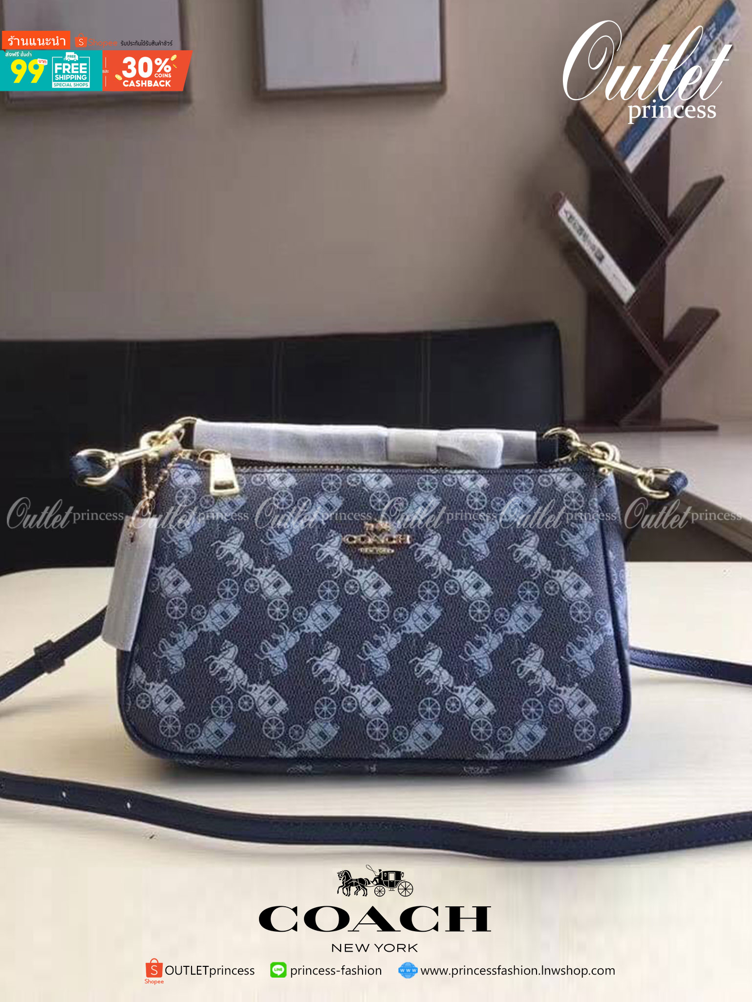 ของแท้ 💯% 】COACH TOP HANDLE POUCH HORSE AND CARRIAGE PRINT /crossbody/shoulder women bag
