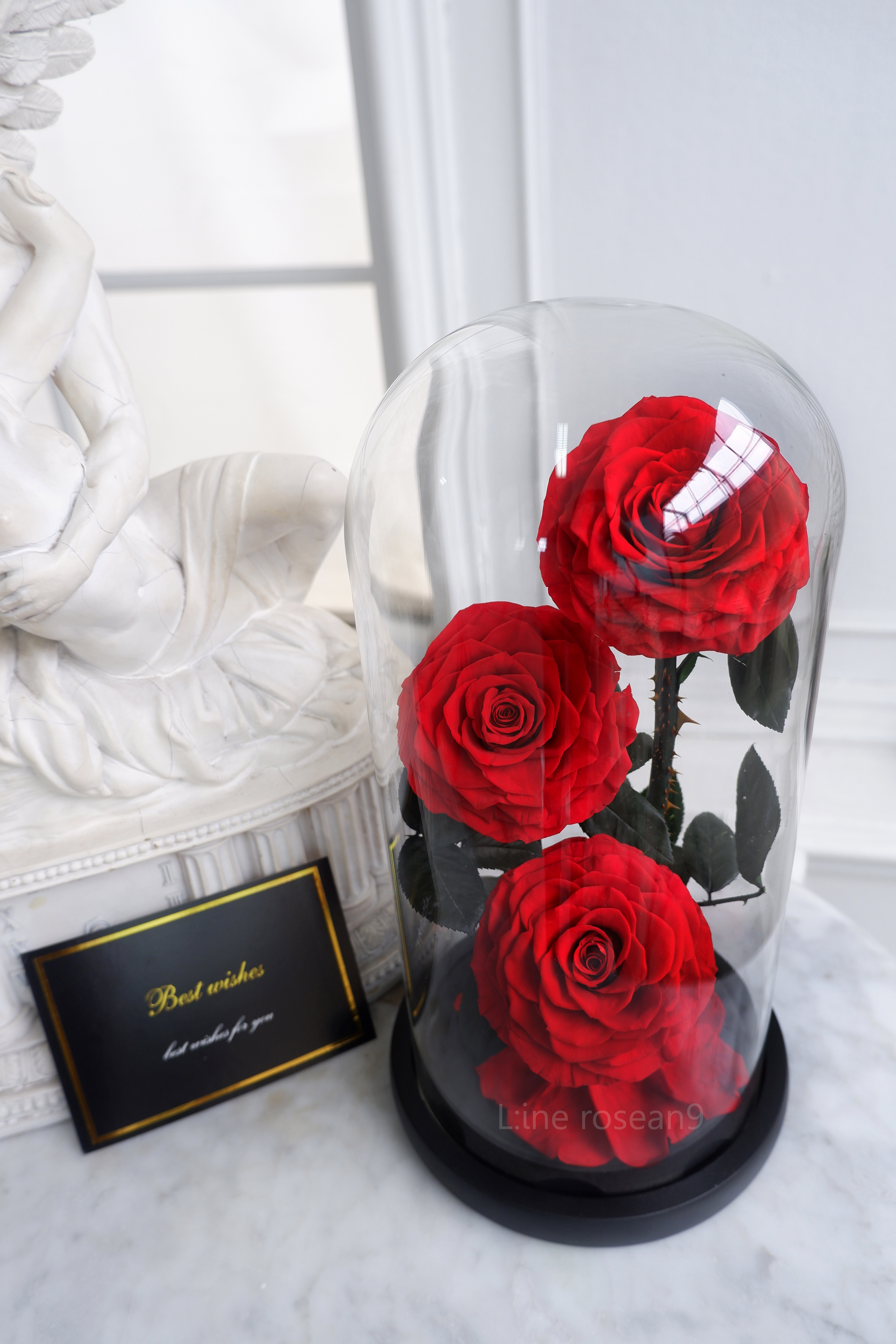 กุหลาบในโดมแก้ว3ดอก