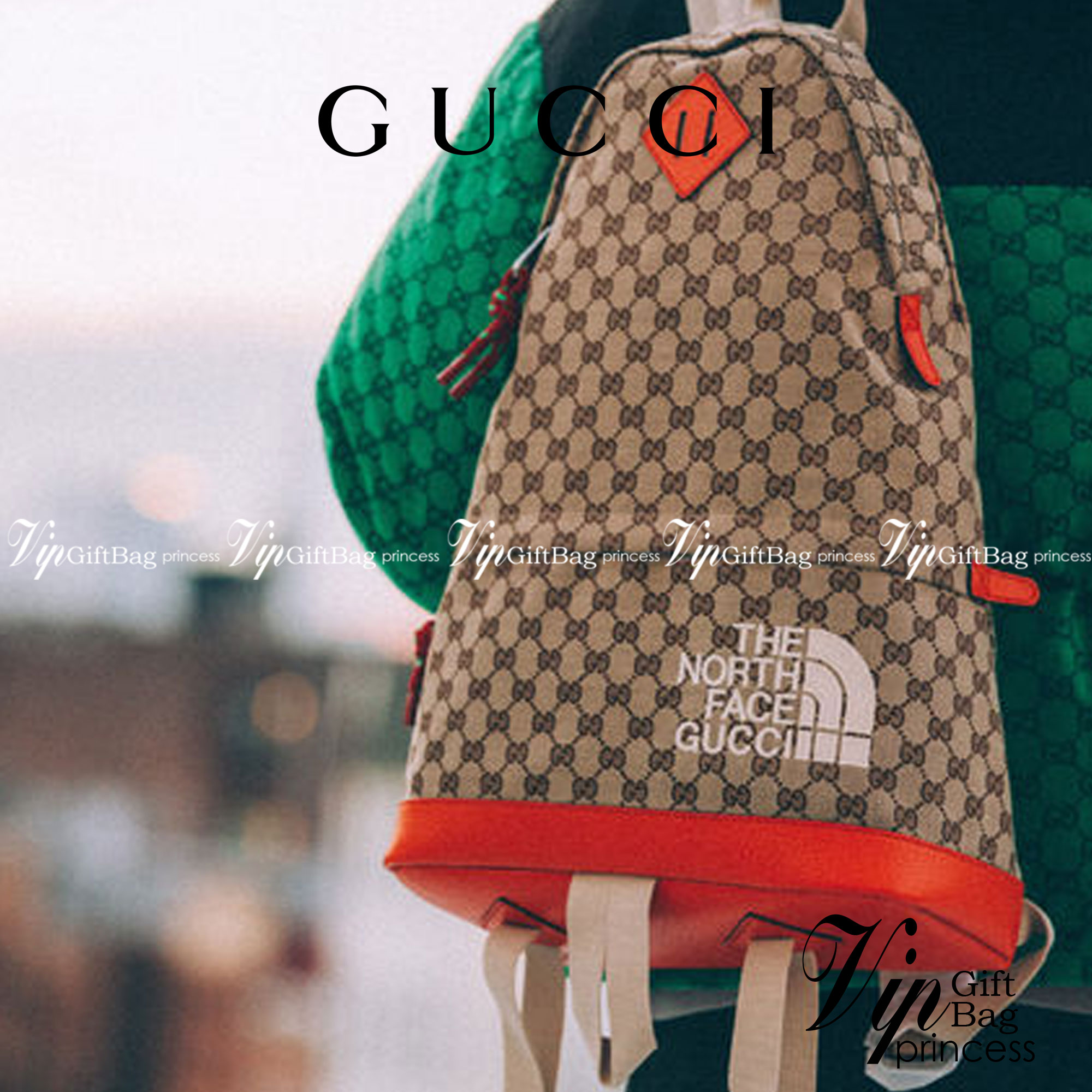 หนังแท้ The North Face x Gucci backpack พร้อมส่งที่ไทย