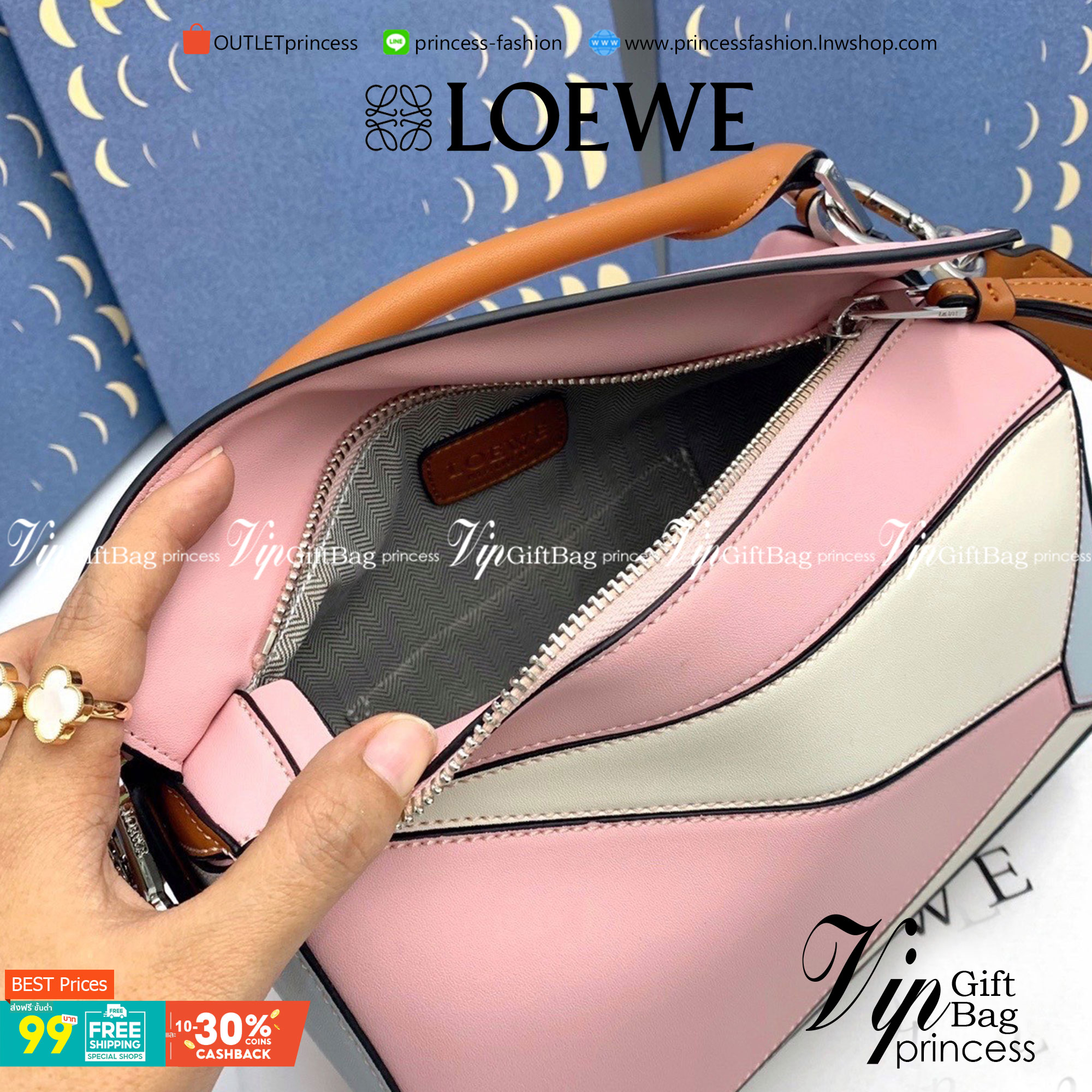 VIP 】LOEWE CROSSBODY BAG (LOEWE Puzzle Bag) กระเป๋าถือหรือสะพาย วัสดุ Calfskin หนังแท้หนังสวยอยู่ทรงขนาดกำลังดีน้ำหนักเบา เปิดปิดด้วยซิป ภายในโล่งกว้างสามารถใส่กระเป๋าสตางค์ มือถือ ของใช้ได้เยอะ ด้านหลังมีช่องซิปใส่ของ หูจับหนังแท้พร้อมสายสะพายยาวหนังแท้ถ