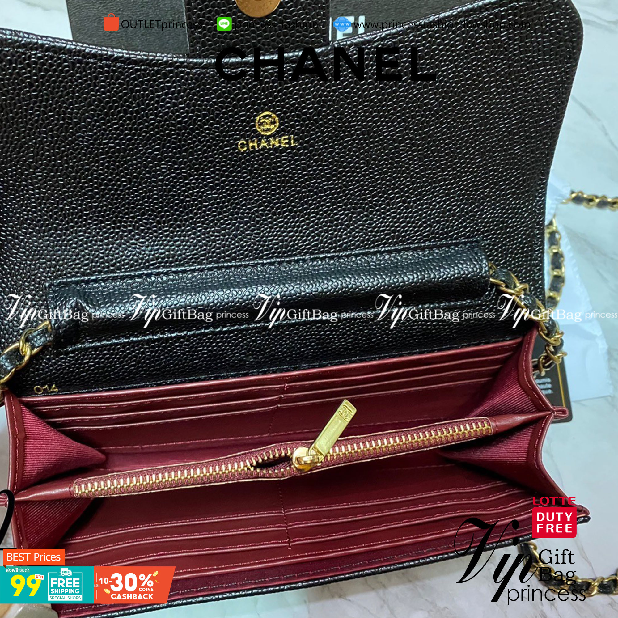VIP 】CHANEL LONG CAVIAR WALLET WITH CHAIN ยกให้เป็นเดอะเบสท์เลย กระเป๋าสตางค์สะพายข้าง ไม่เหมือนใคร!! มากับโซ่หนังอะไหล่ทองสวยหรู ใบเดียวเอาอยู่ พกง่ายๆ วัสดุหนังคาเวียร์สวยหรูเปิดปิดด้วยซิปสะดวกใช้ ด้านหน้าประดับโลโก้แบรนด์อะไหล่ทอง ภายในมีช่องแบ่งหลายช่