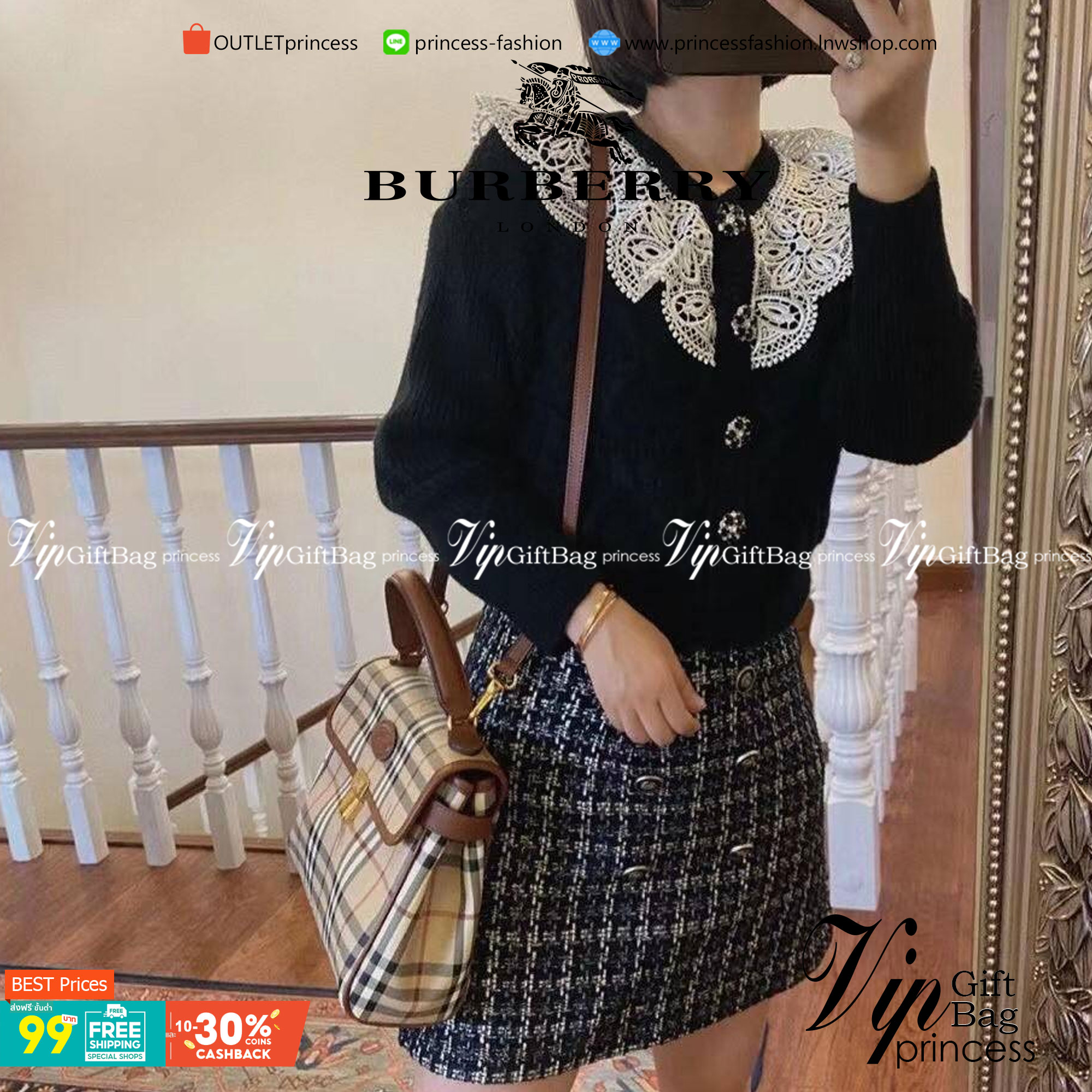 Burberry london kelly bag vintage with strap Gift Bag เป็นขนาดที่พอเหมาะกับการใช้ในชีวิตประจำวัน รูปทรงคลาสสิกที่ไม่ทิ้งในเรื่องของคุณสมบัติการใช้งานลวดลาย Vintage Check ที่ถือว่าเป็นสัญลักษณ์อันเก่าแก่ของแบรนด์ เสริมทุกสไตล์การแต่งตัวได้แบบไม่มีตกยุค พร้