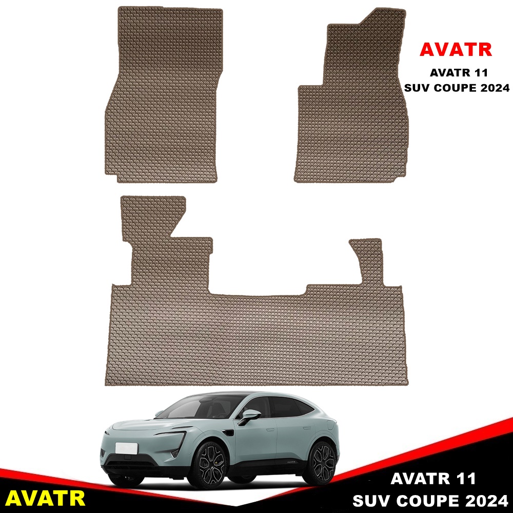 ยางปูพื้นรถยนต์ AVATR 11 SUV COUPE 2024 พรมกระดุม สีน้ำตาล เข้ารูป ในรถ 3ชิ้น