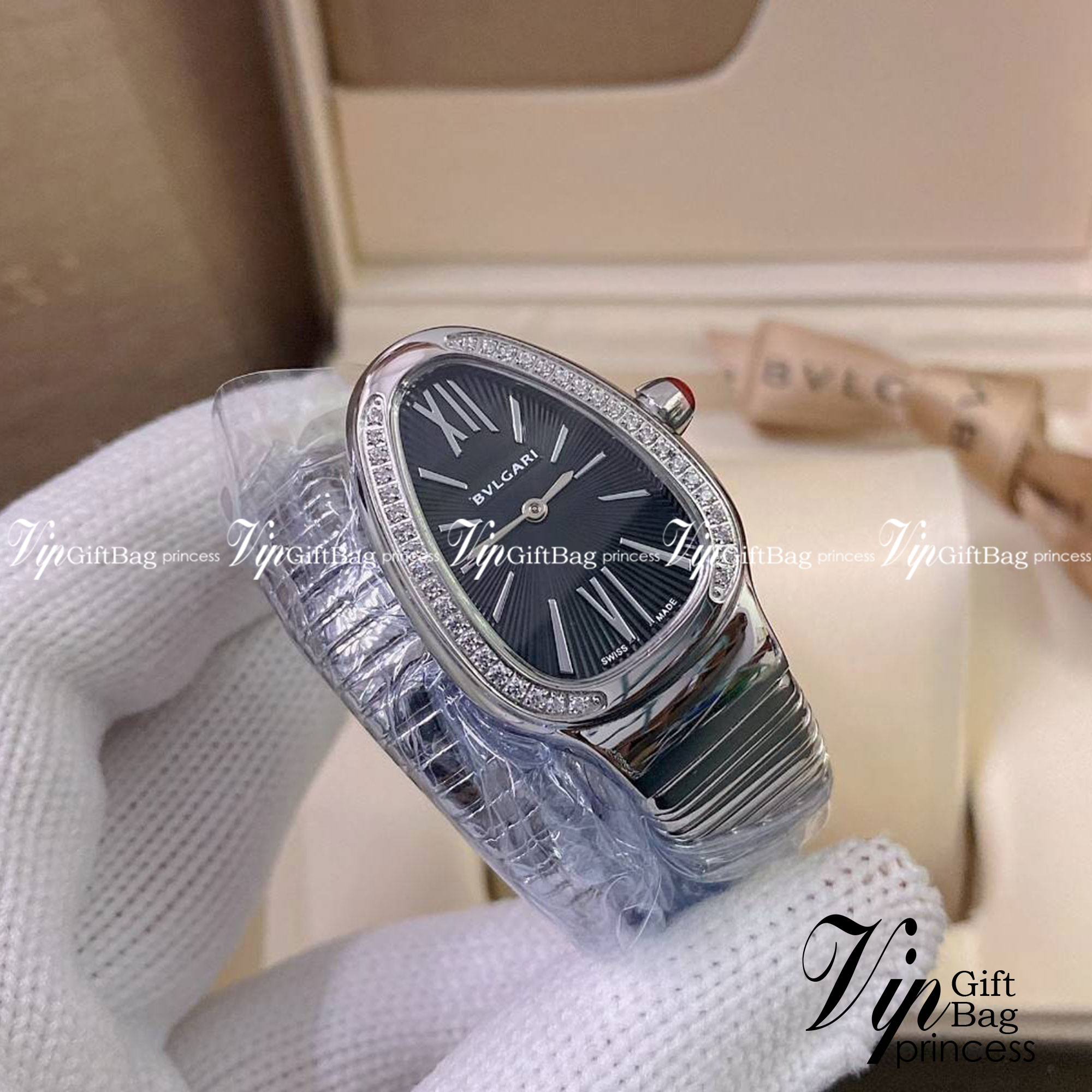 BVLGARI SERPENTI WATCH 24mm 26mm นาฬิกาบุลการี รุ่นหน้าปัดล้อมเพชร นาฬิกาผู้หญิง ภาพสินค้าถ่ายจากงานขายจริง