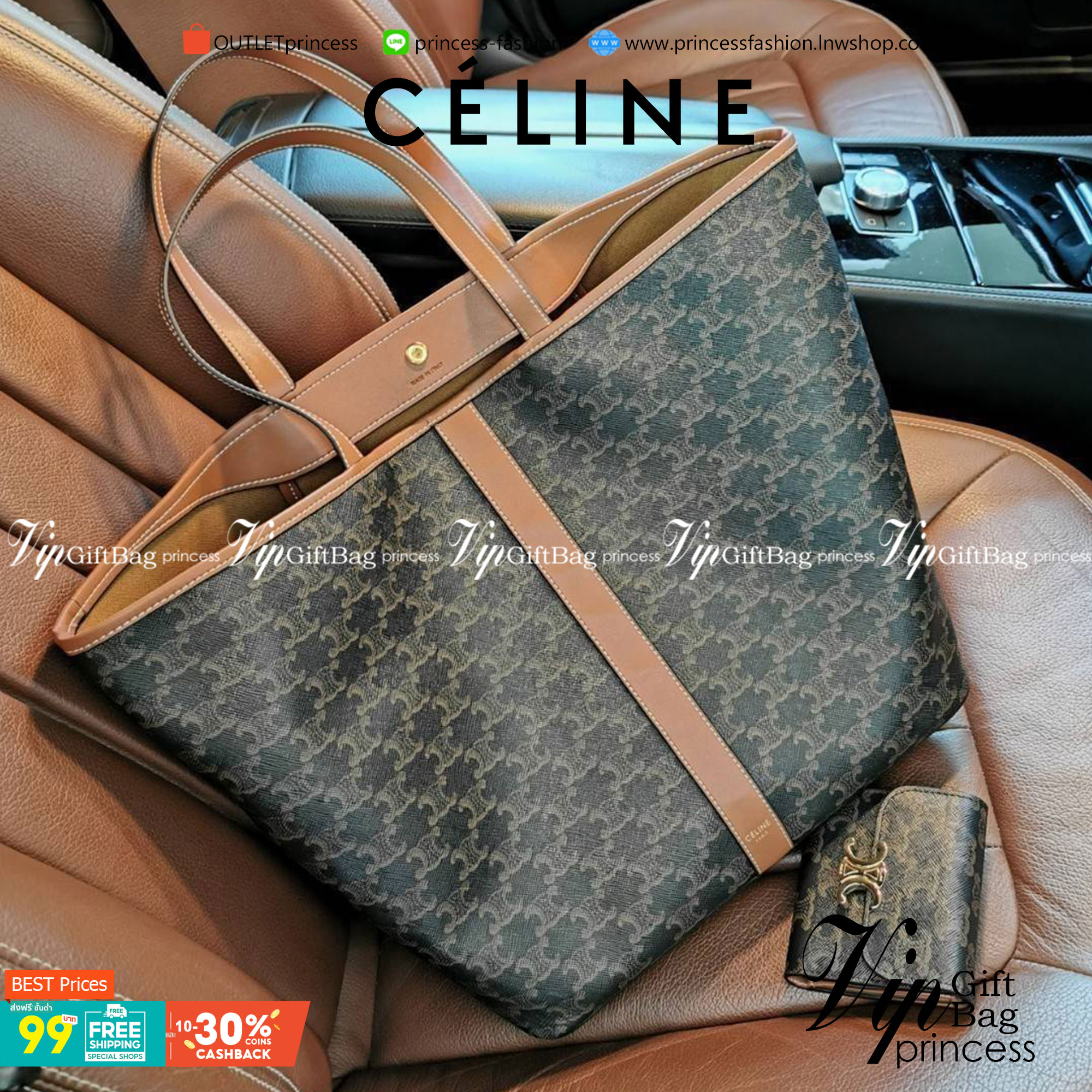 CELINE SHOPPING BAG VIP GIFT WITH PURCHASE GWP พรีเมี่ยมกิ๊ฟ Limited จาก CELINE HAUTEPARFUME DUTYFREE COUNTER วัสดุ TRIOMPHE CANVAS ดีไซน์ทรง TOTE สวยหรูคลาสสิคไม่มีเอ้าท์ ภายในโล่งกว้างและจุมากสามารถใส่เอกสาร A4 สัมภาระของใช้ได้เยอะจุใจ น้ำหนักเบาจะถือหร