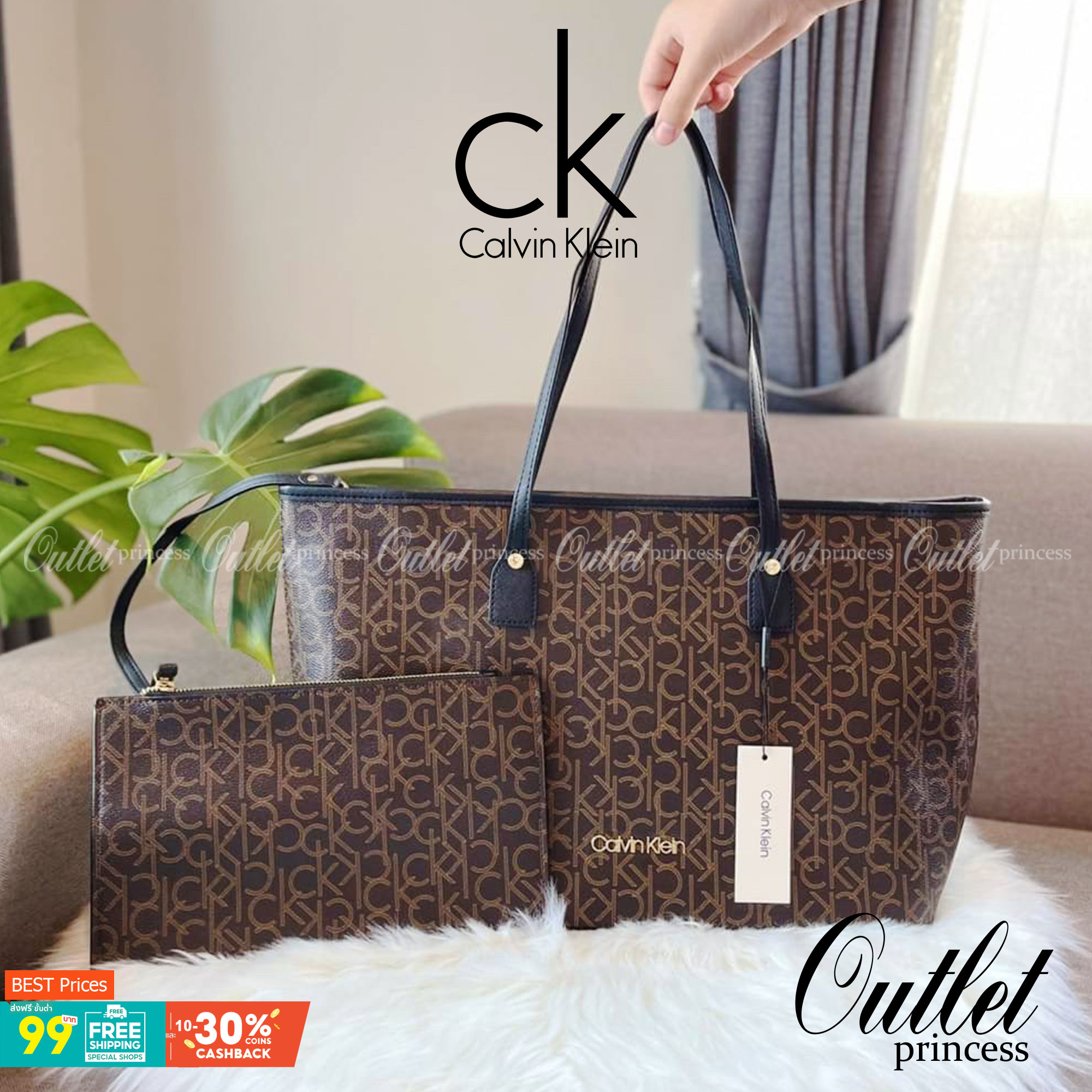 Calvin Klein tote bag กระเป๋าทรงช้อปปิ้ง ใบใหญ่จุกๆ มาพร้อมกับใบลูก สามารถถอดได้ เปิดปิดด้วยซิปบน ไม่ต้องกลัวของตกหล่น ภายในโล่งกว้าง ใส่ไอแพด/โน๊ตบุ๊ค/A4 ได้ค่ะ