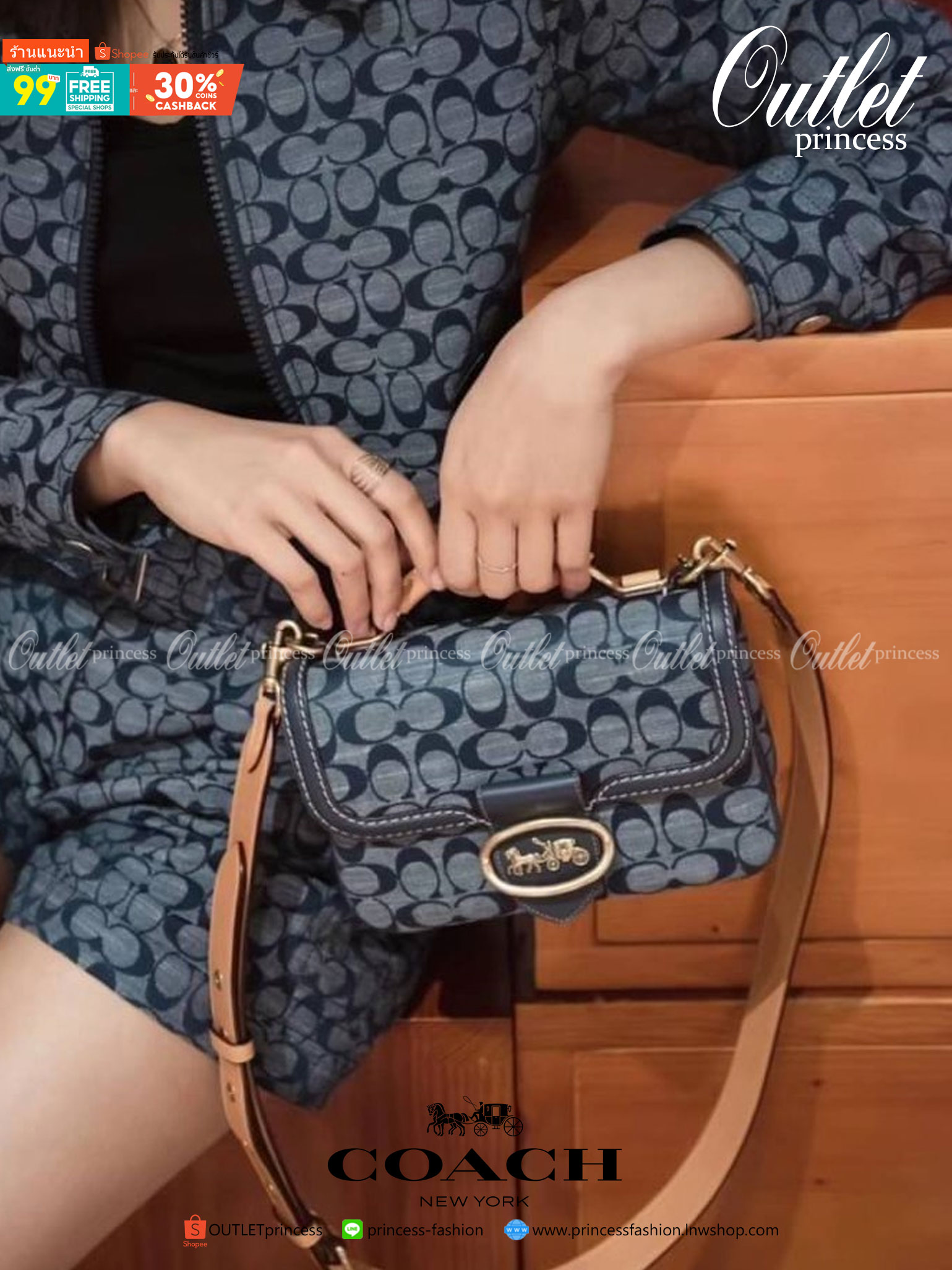 Coach Riley Top Handle 22 In Signature Signature chambray and glovetanned leather