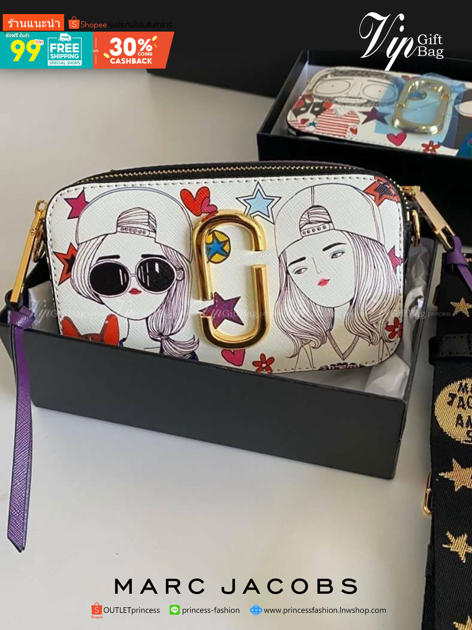 พรีเมี่ยมกิ๊ฟแท้ 100% 】หนังแท้ MARC JACOBS The Snapshot Camera X Anna Sui Cross Body Bag
