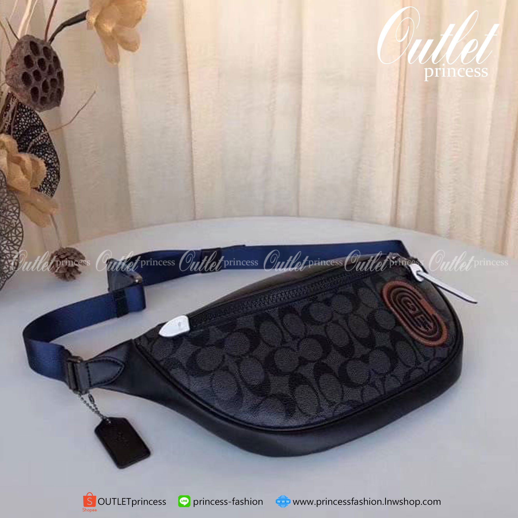 COACH Rivington Belt Bag In Signature Canvas With Coach Patch Black Copper/Black