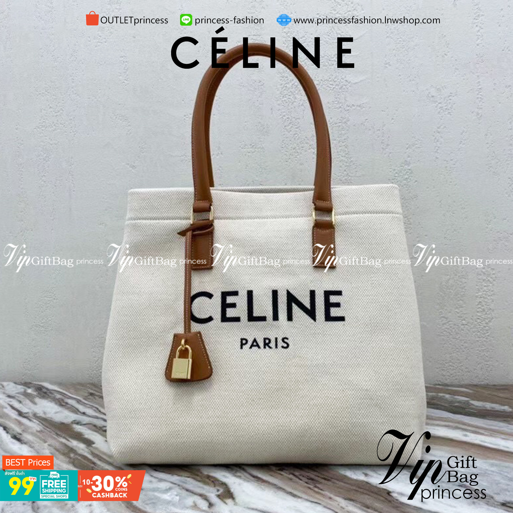 CELINE TOTE BAG กระเป๋าสะพายใบใหญ่ shopping bag ผ้าแคนวาสสายหนังสวยโทนสีคลาสสิค วัสดุ Canvas & Grained cowhide ดีไซน์ทรง Shopping ขนาดใหญ่กำลังดี เนื้อหนาแข็งแรง น้ำหนักเบา โดดเด่นที่ห้อยTagแม่กุญแจอะไหล่ทองสามารถใช้ล๊อคซิปด้านในได้ หูจับหนังสะพายไหล่ได้ 