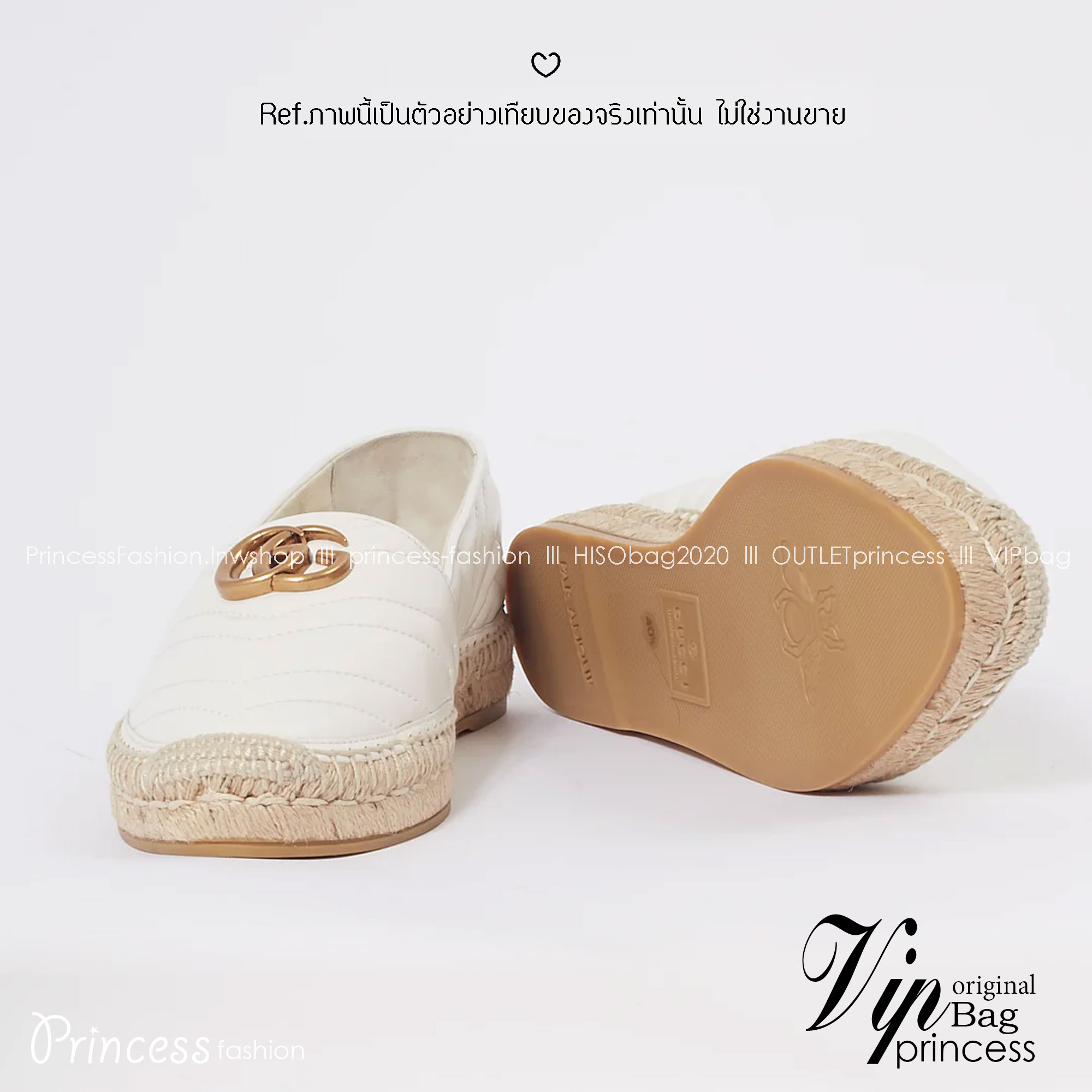 GUCCI Leather Espadrille with double G รองเท้าผ้าใบลำลองรุ่นยอดฮิต ขับผิว ใส่สบาย ยืนเดินได้นาน พื้นยางอย่างดียืดหยุ่นสูง ใส่เดินชิลหรือเที่ยวก็ปัง สวยงาม ได้หลากหลายโอกาส