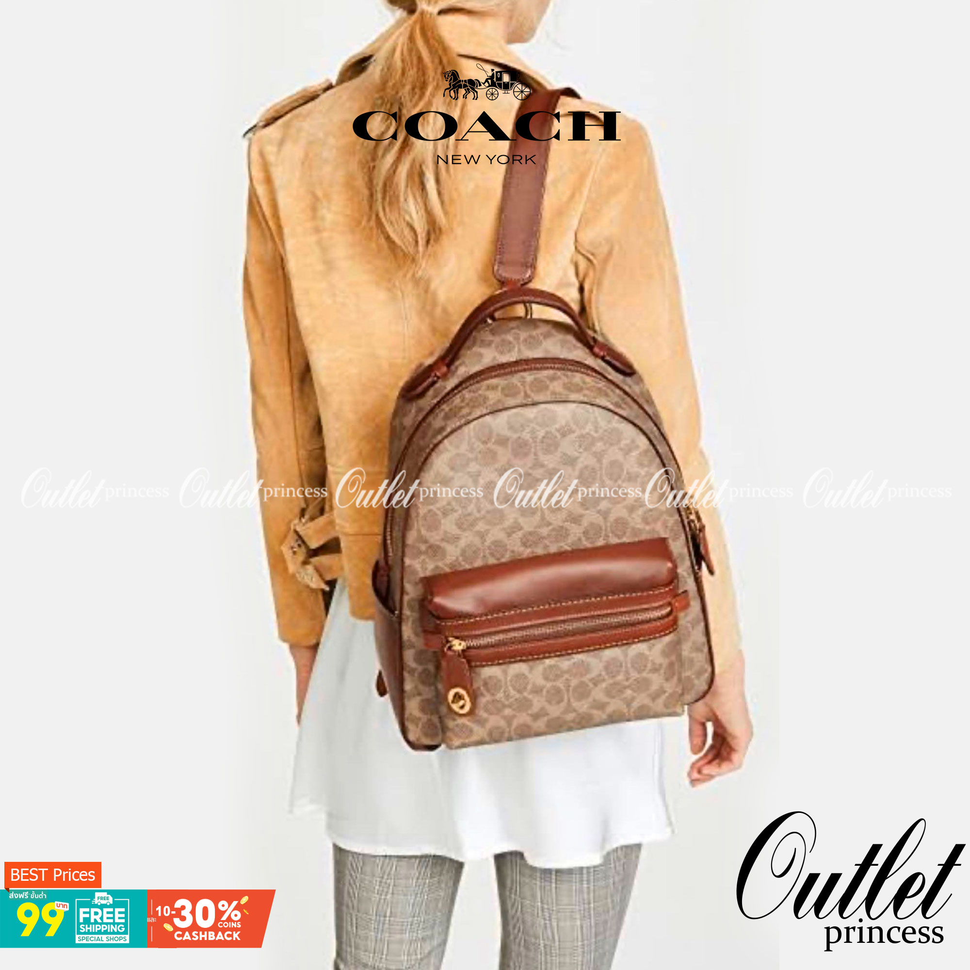 COACH CAMPUS BACKPACK IN SIGNATURE BAG ((32715)) LARGE พร้อมส่งอีกครั้ง ((ใบใหญ่)) ห้ามพลาด! กระเป๋าสะพายหลังแบบมีหูหิ้วได้ หนังแท้อย่างดี ลายหนังสวย สีหนังคลาสสิค ดูดีมากๆค่ะ ด้านหน้ามีช่องซิปขนาดกลางใส่มือถือหรือของจุกจิกได้ เปิดปิดกระเป๋าแบบซิปคู่ ภายใ