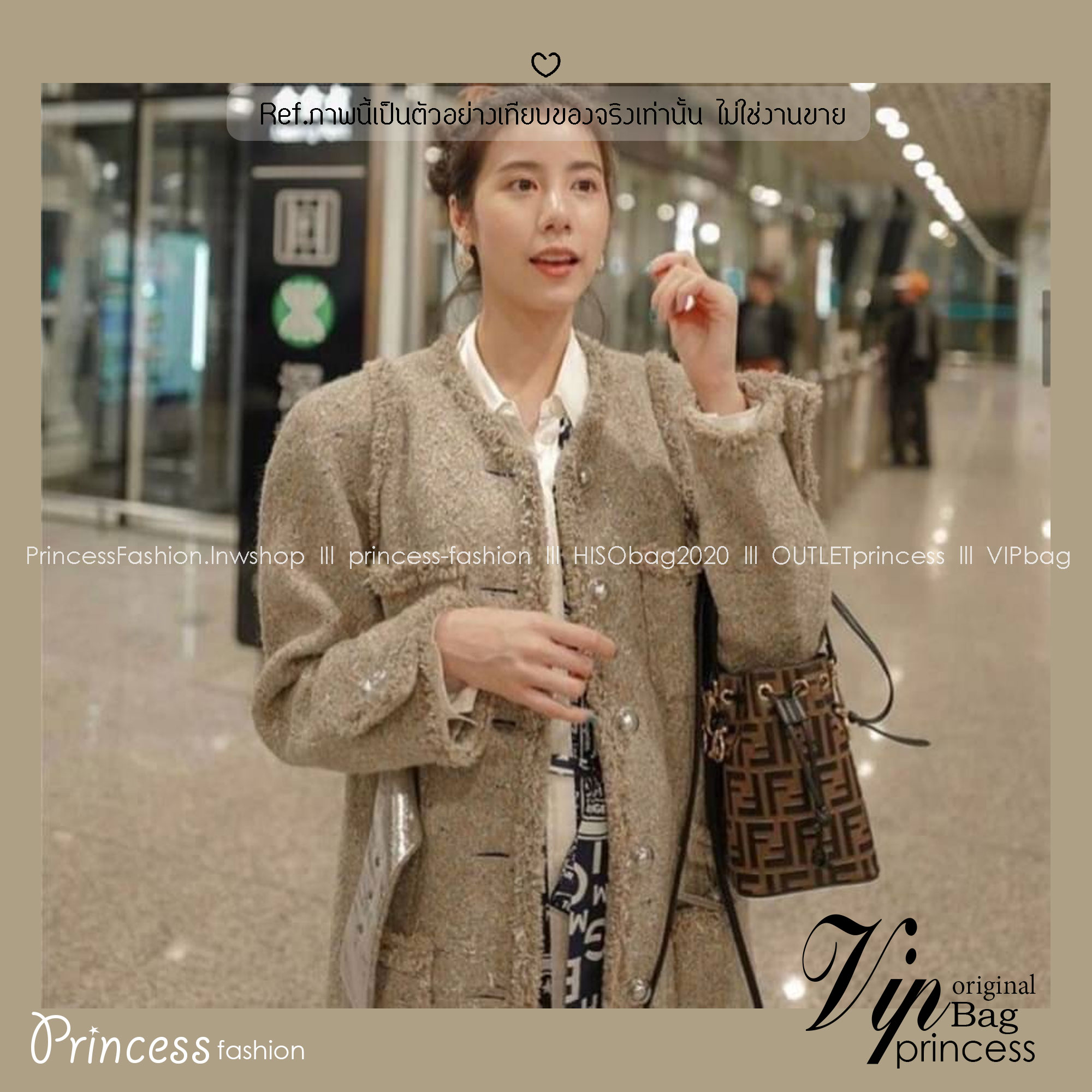 FENDI Mon Tresor Brown leather mini bag / FENDI Bucket Bag กระเป๋าสะพายทรงบัคเก็ต ไซส์มินิ รุ่นยอดนิยม เกรดออริ 1:1 ใช้ต่างประเทศได้