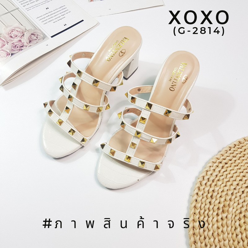 Valentino รองเท้า งานสวม หมุด สวยเก๋ ของมันต้องมีคะ แมทส์ชุดไก้หลากหลาย สวมใส่ง่าย วัสดุหนัง PU พิมพ์ลายคล้ายหนังแท้ ส้นแท่ง ใช้งาน ยื่น เดิน สบาย ไม่เมื่อย