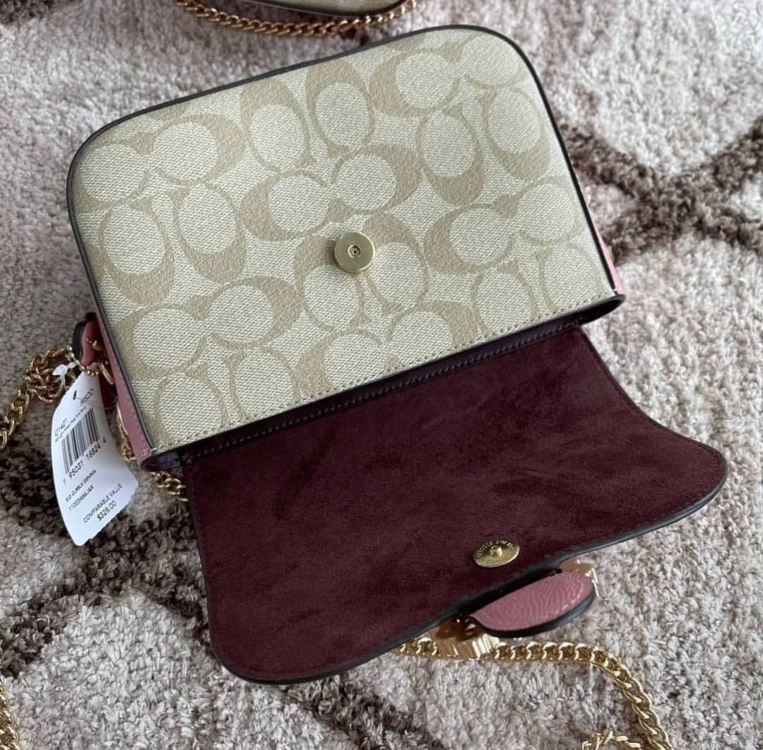 ของแท้ 💯% Coach GEMMA CROSSBODY IN COLORBLOCK SIGNATURE CANVAS (COACH C1421) IM/LIGHT KHAKI/PALE PINK MULTI