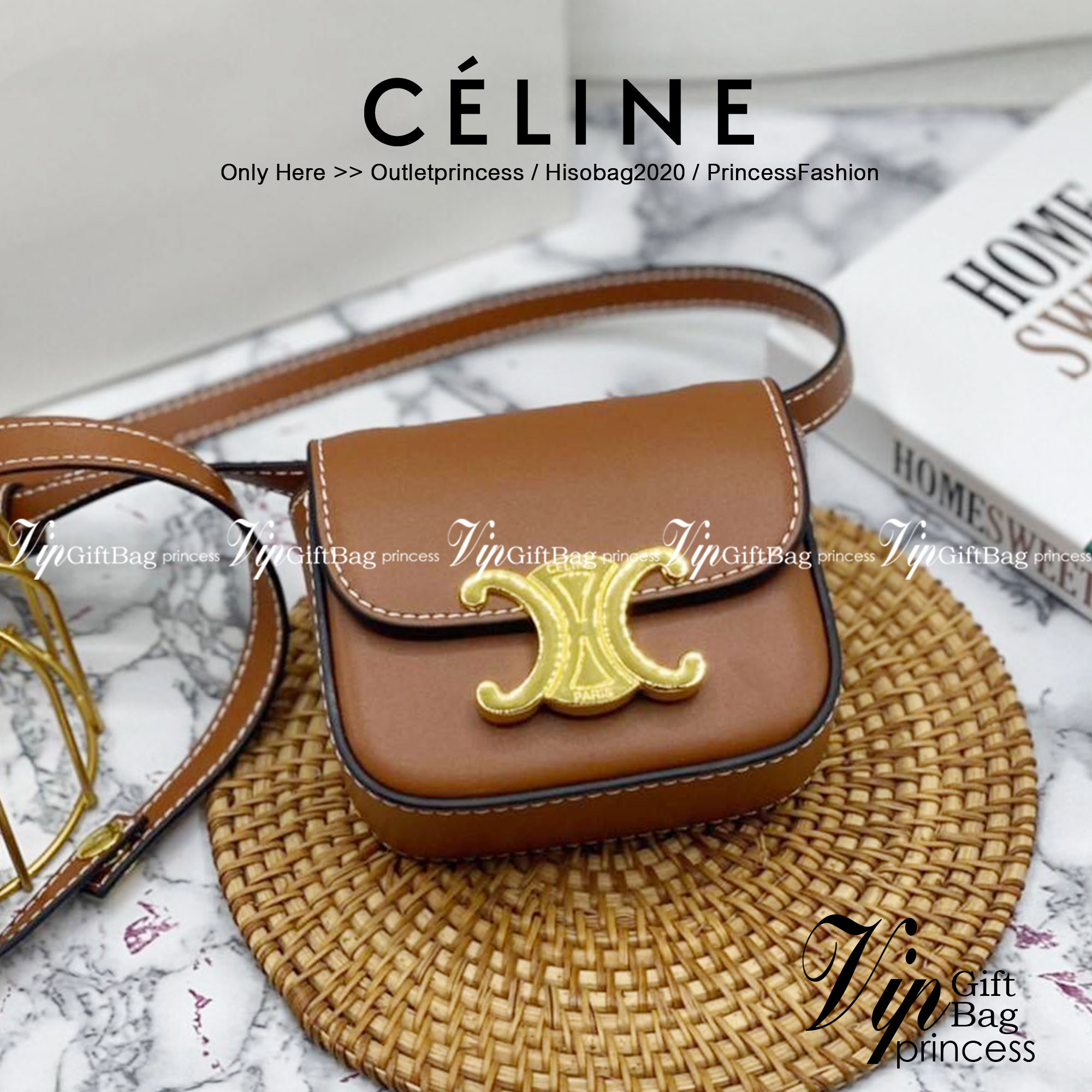หนังแท้ CELINE MINI TRIOMPHE IN TRIOMPHE CANVAS AND CALFSKIN ใบเล็กน่ารัก งานหนังแท้ทั้งใบ กระเป๋ามินิทรงชิค ดีไซน์รูปกล่องสุดแสนมินิมอล สามารถสะพายแบบ Crossbody และยังเป็น Belt Bagได้อีกด้วย แบบไม่มีตกยุค ด้านหน้าโดดเด่นด้วยโลโก้สีทอง เป็นอีกหนึ่งตัวเลือ