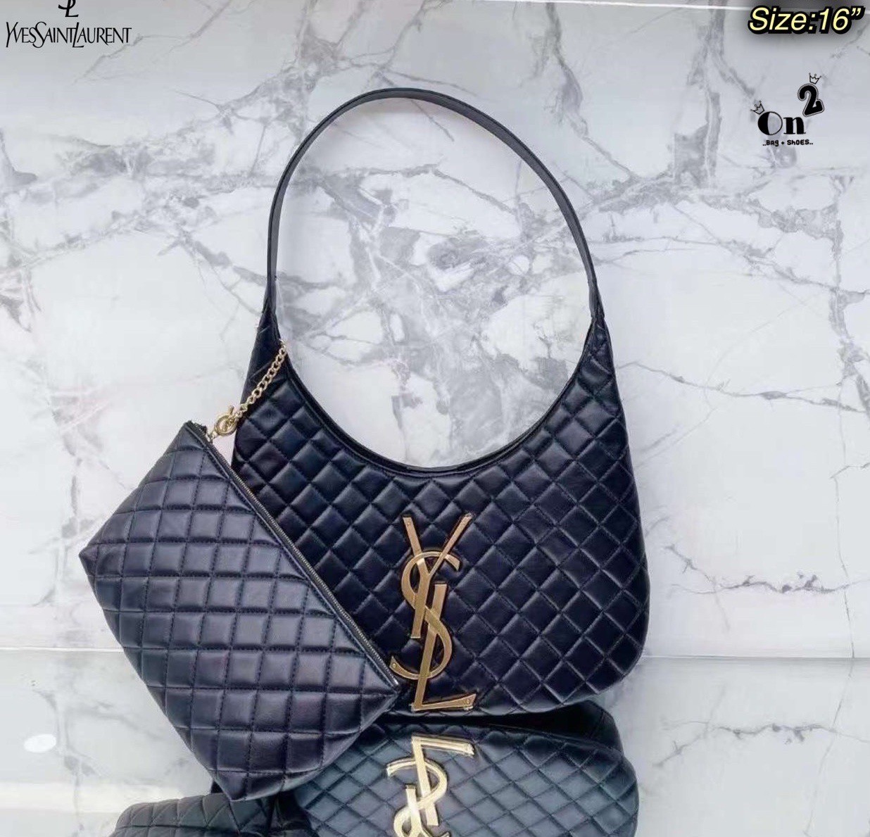 YSL Icare Maxi Shopping Bag In Quilted Lambskin 15" / YSL Icare Maxi Denim กระเป๋าสะพายใบใหญ่ มาพร้อมใบเล็ก หนังบุเย็บลายตาข่าย (Quilted Bag) ดีไซน์โฉบเฉี่ยวกว่าหลายระดับด้วยการประดับฮาร์ดแวร์ทองเหลืองในตัวอักษร Y.S.L สะดุดตา มอบสไตล์เรียบง่ายแต่คลาส