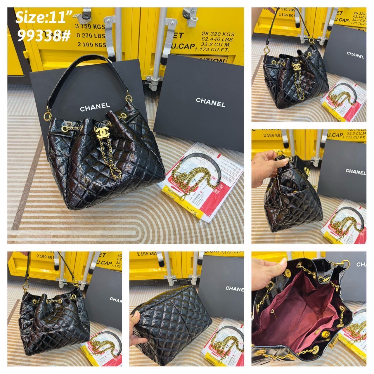 Chanel Bucket Bag กระเป๋าสะพายทรงบัคเก็ต สายสะพายโดดเด่นด้วย font โลโก้สีทองสวยหรู มีช่องใส่ของด้านข้างตอบโจทย์การใช้งานได้ดี ภายในโล่งกว้าง จุของได้เยอะ คุ้มค่ามากๆ