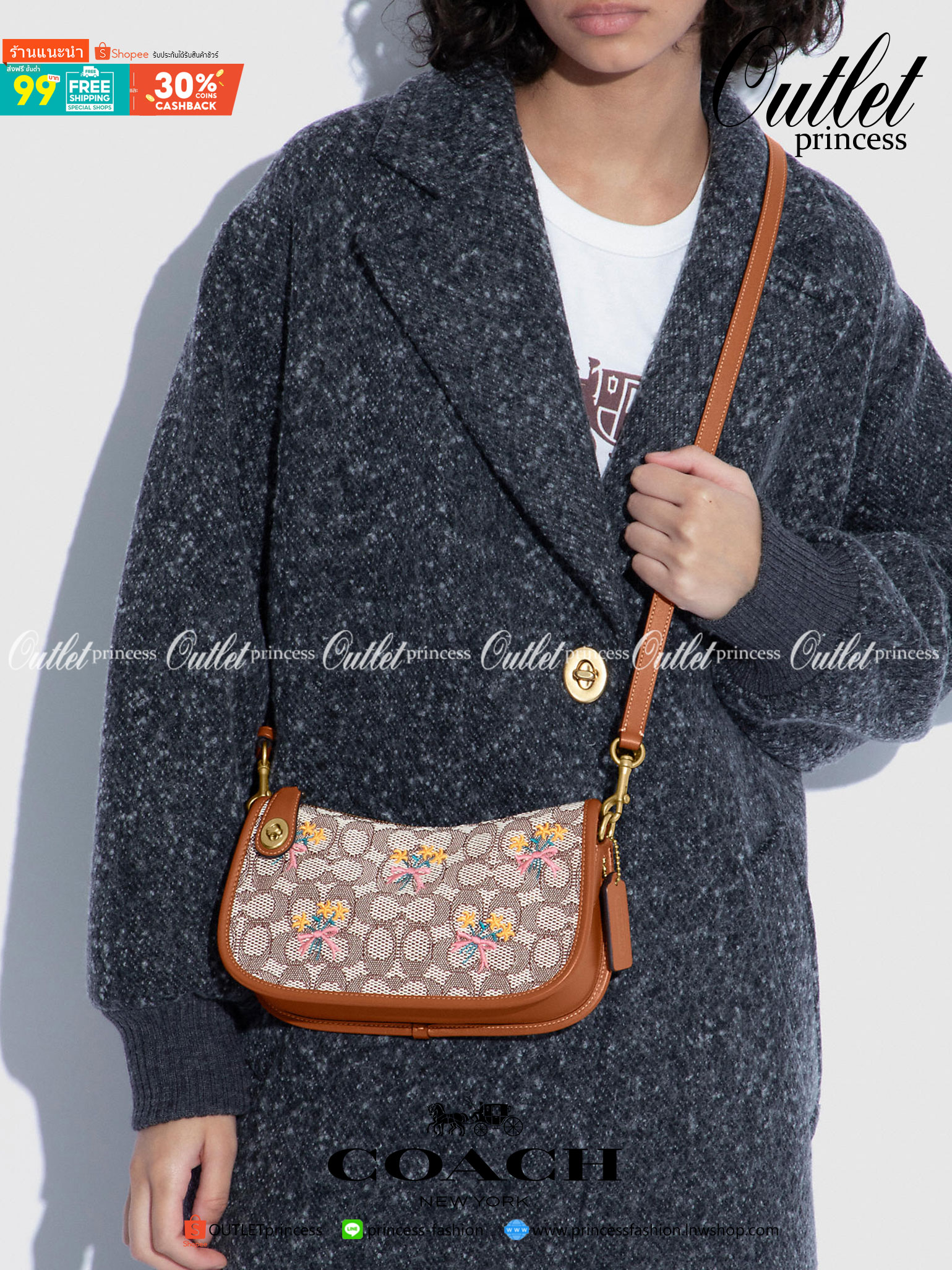 รุ่นใหม่ล่าสุด ต้อนรับหน้าหนาวนี้กันค่าา🎀 COACH SWINGER BAG IN SIGNATURE TEXTILE JACQUARD WITH BOUQUET MOTIF EMBROIDERY ((C6289)) พร้อมส่งที่ไทย จำนวนจำกัด สวยมากๆค่ะ! กระเป๋าหิ้วได้//สะพายข้างได้ วัสดุJacquardทอลายแบรนด์+หนังแท้ ได้ลงตัวสวย ดูคลา